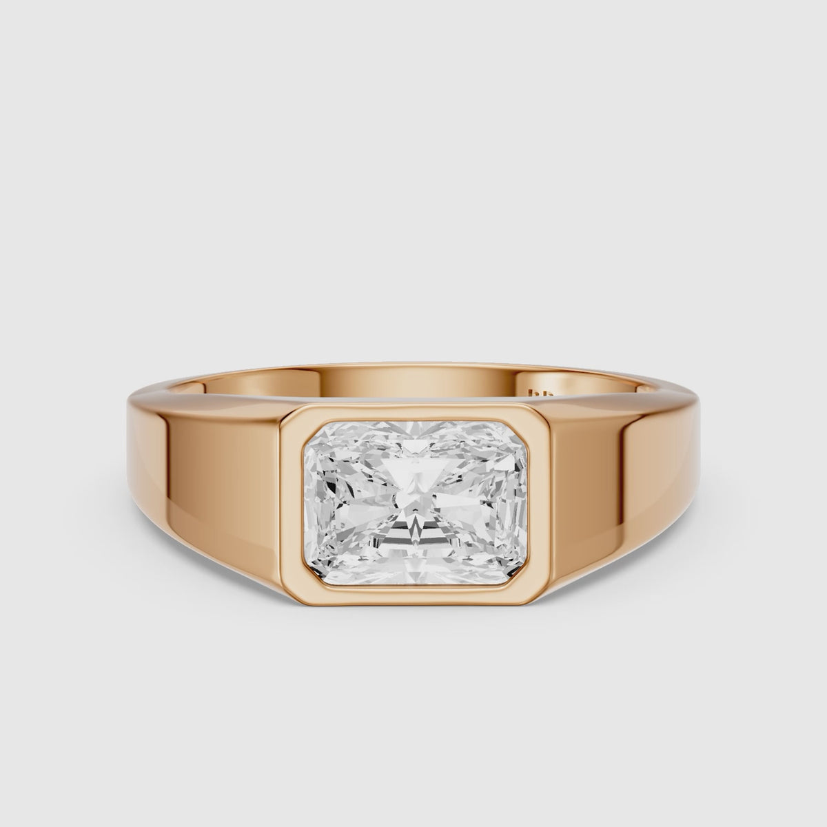 Load video: Sela Radiant Cut Bezel Set Lab Grown Diamond Signet Ring