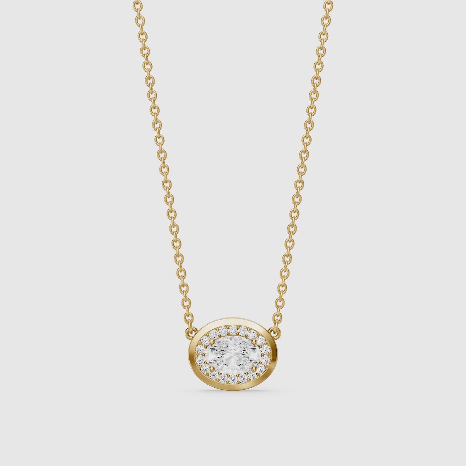 Load video: Lina Oval Lab Grown Diamond Halo Pendant
