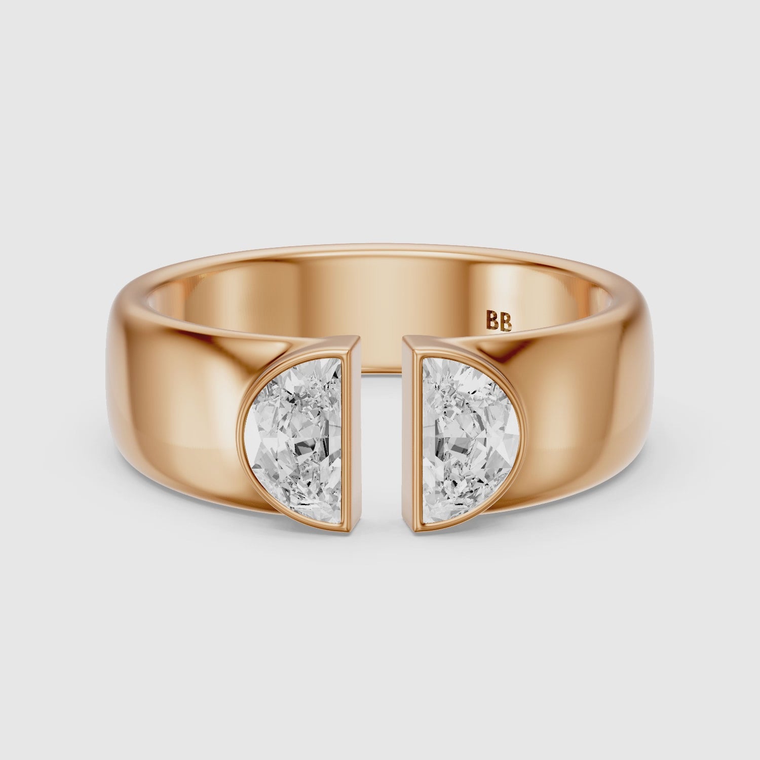 Load video: Lainey Half Moon Cut Lab Diamond Open Gap Cigar Band