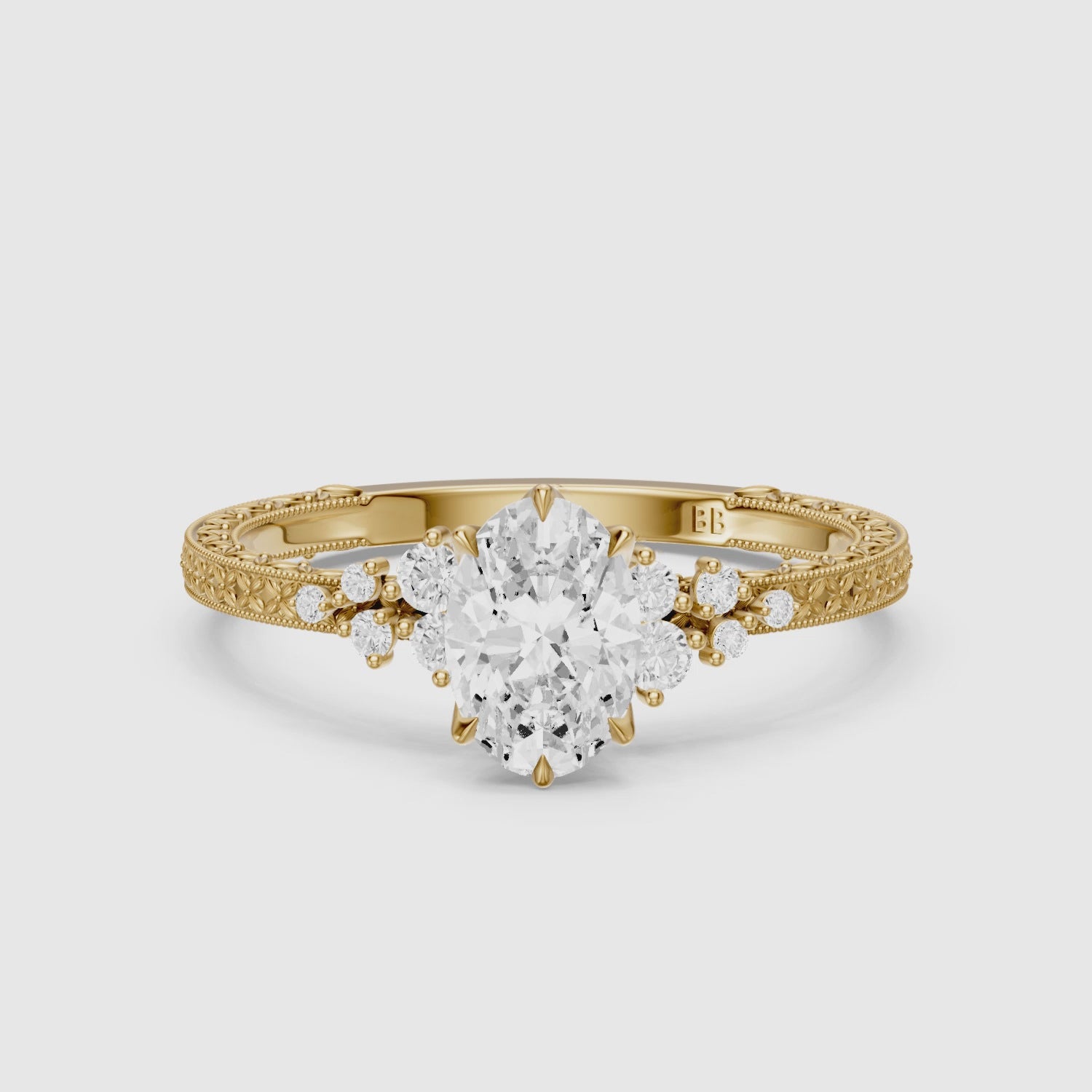 Load video: Marley Oval Lab Grown Diamond Vintage Ring with Milgrain Band