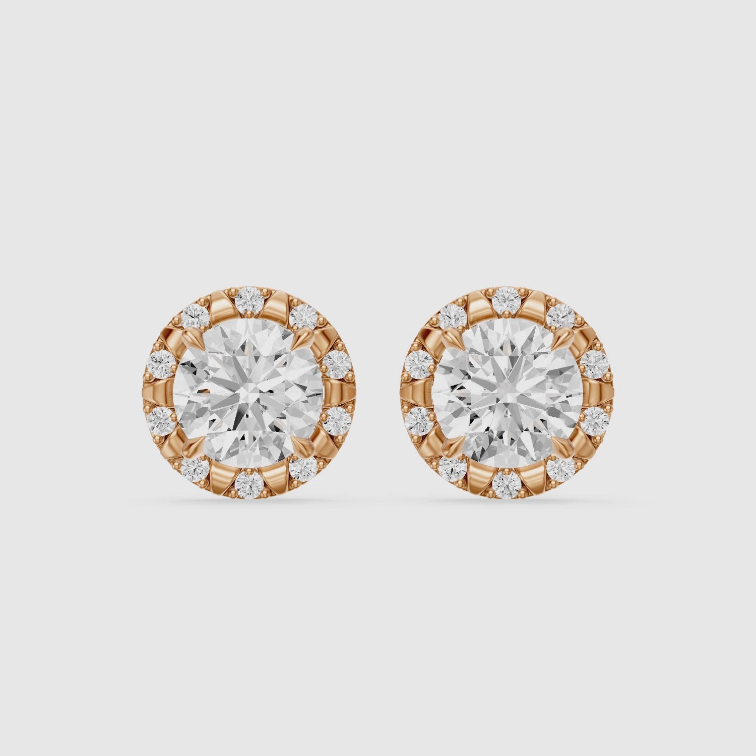 Load video: Sabella Round Lab Grown Diamond Crown Halo Stud Earrings