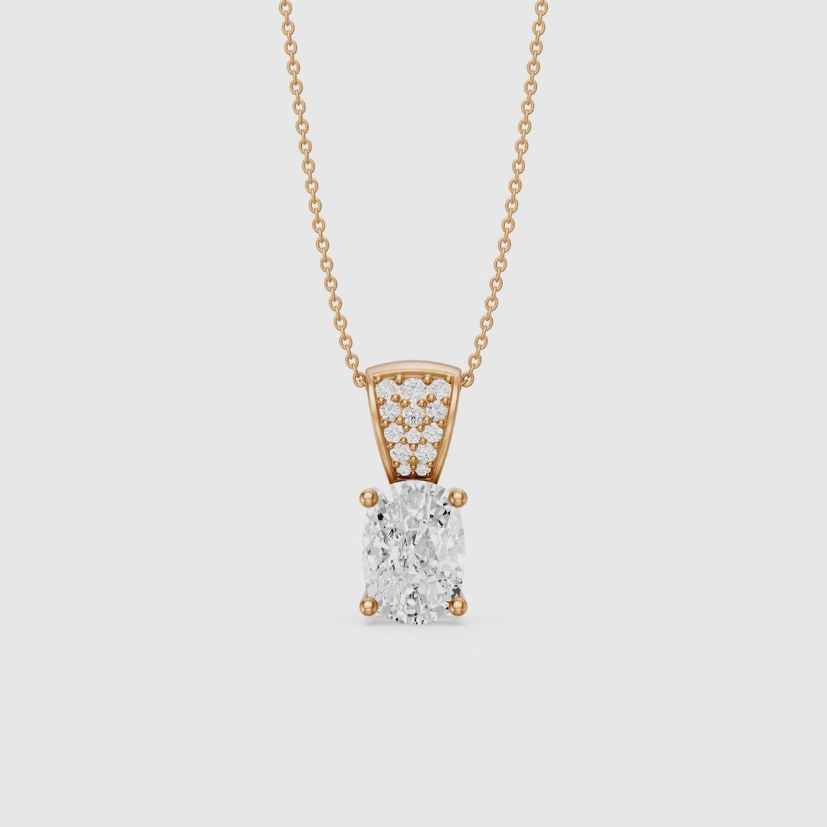 Load video: Itzel Elongated Cushion Cut Lab Grown Diamond Pendant with Pave Bail
