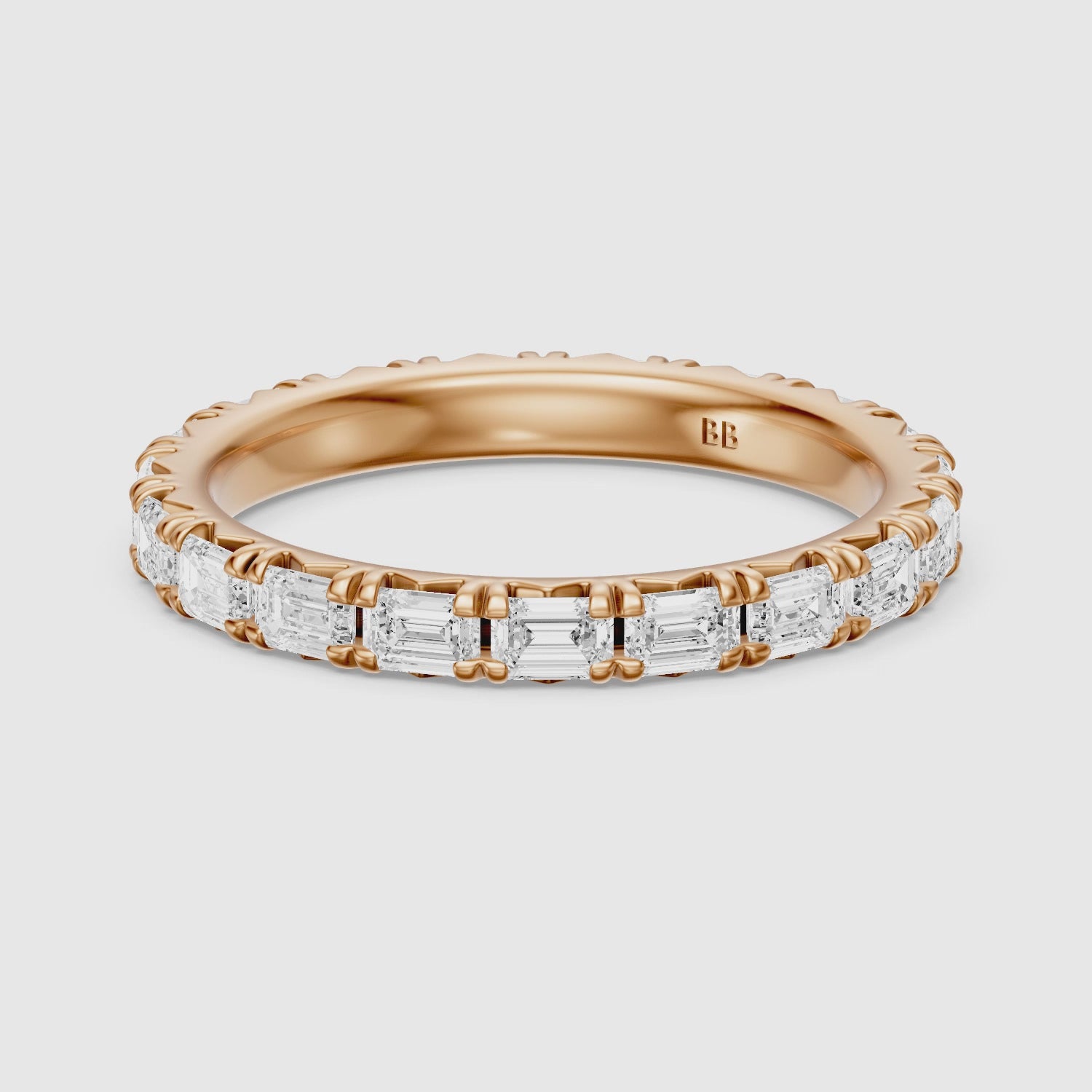Load video: Harlow Emerald Cut Lab Grown Diamond Shared Prong Eternity Band