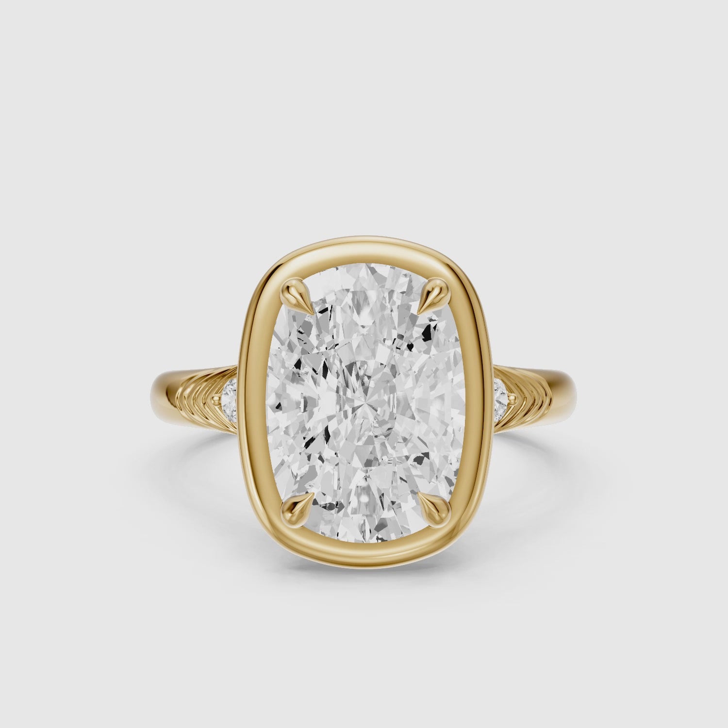 Load video: Emersyn Vintage Inspired Elongated Cushion Cut Bezel Prong Set Lab Grown Diamond Ring
