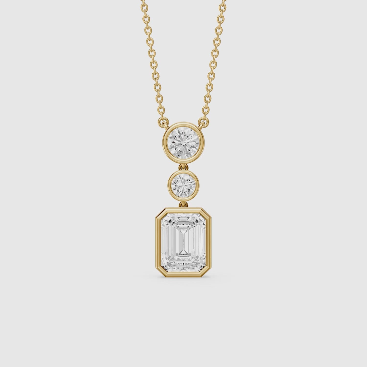 Load video: Adelina Emerald Cut Lab Grown Diamond Drop Bezel Pendant
