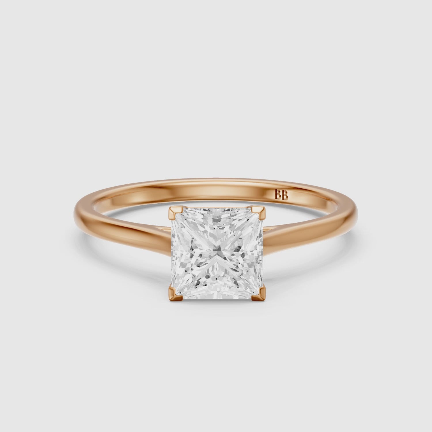 Load video: Brenda Princess Cut Solitaire Cathedral Style Lab Grown Engagement Ring