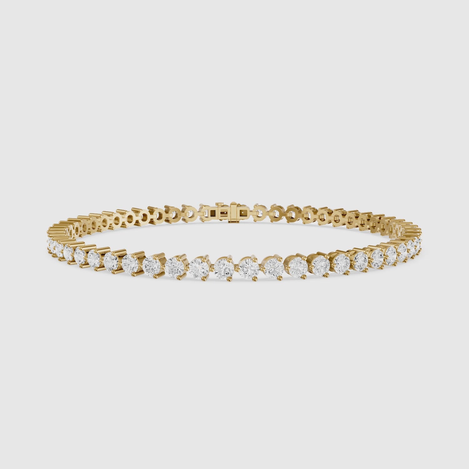 Load video: Alice Round Cut Lab Grown Diamond Three Prong Tennis Bracelet