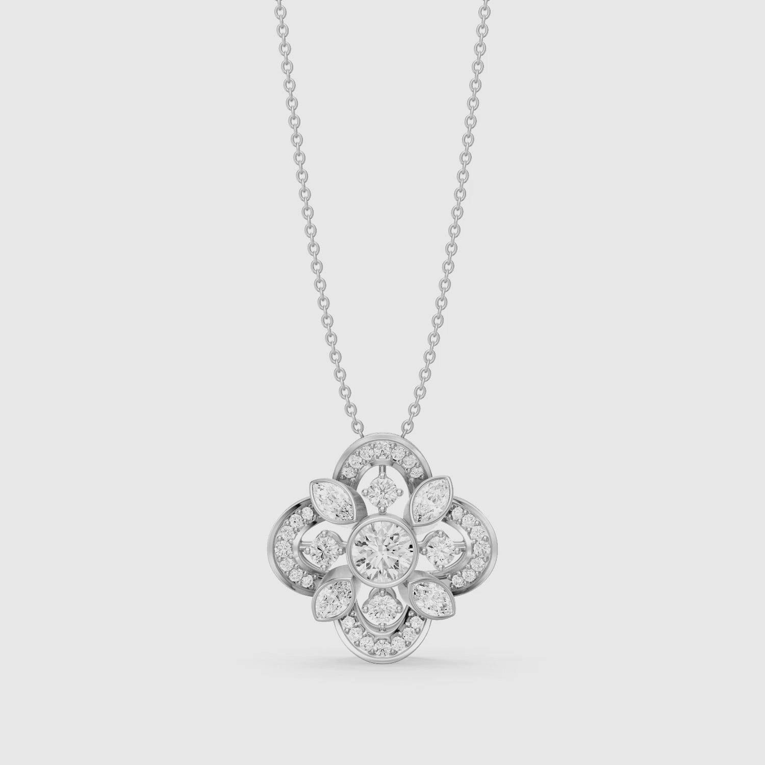 Load video: Otilia Marquise and Round Lab Grown Diamond Vintage Pendant