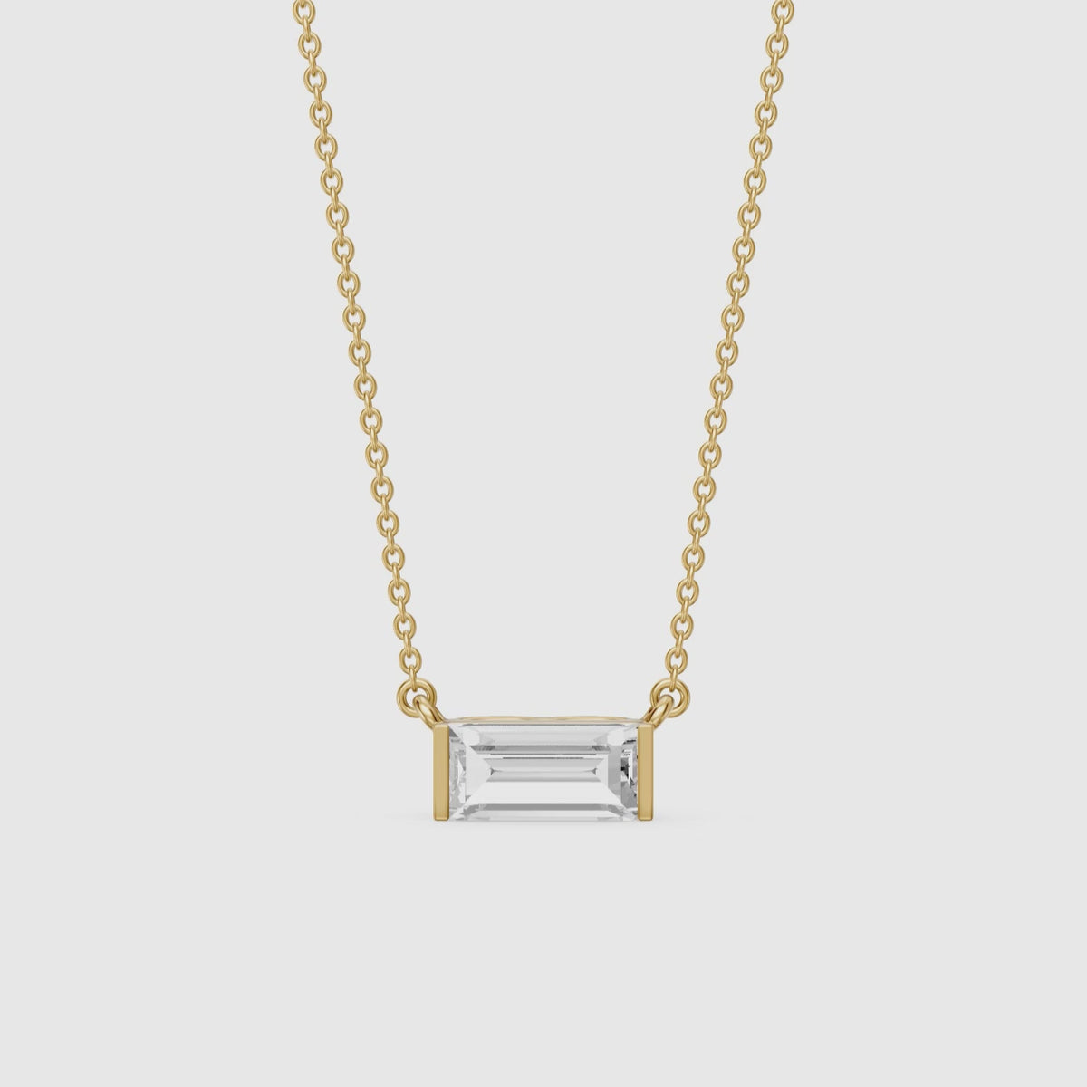 Load video: Lorelai Baguette Lab Grown Diamond East West Solitaire Pendant