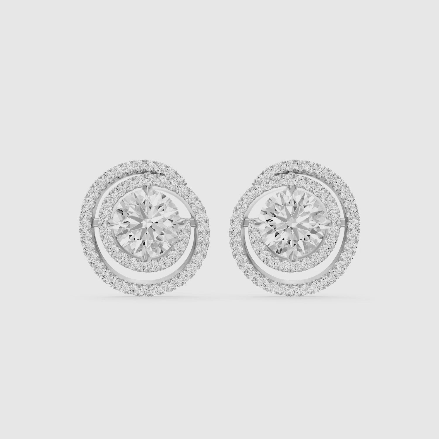 Load video: Orietta Round Lab Grown Diamond Spiral Pave Halo Earrings