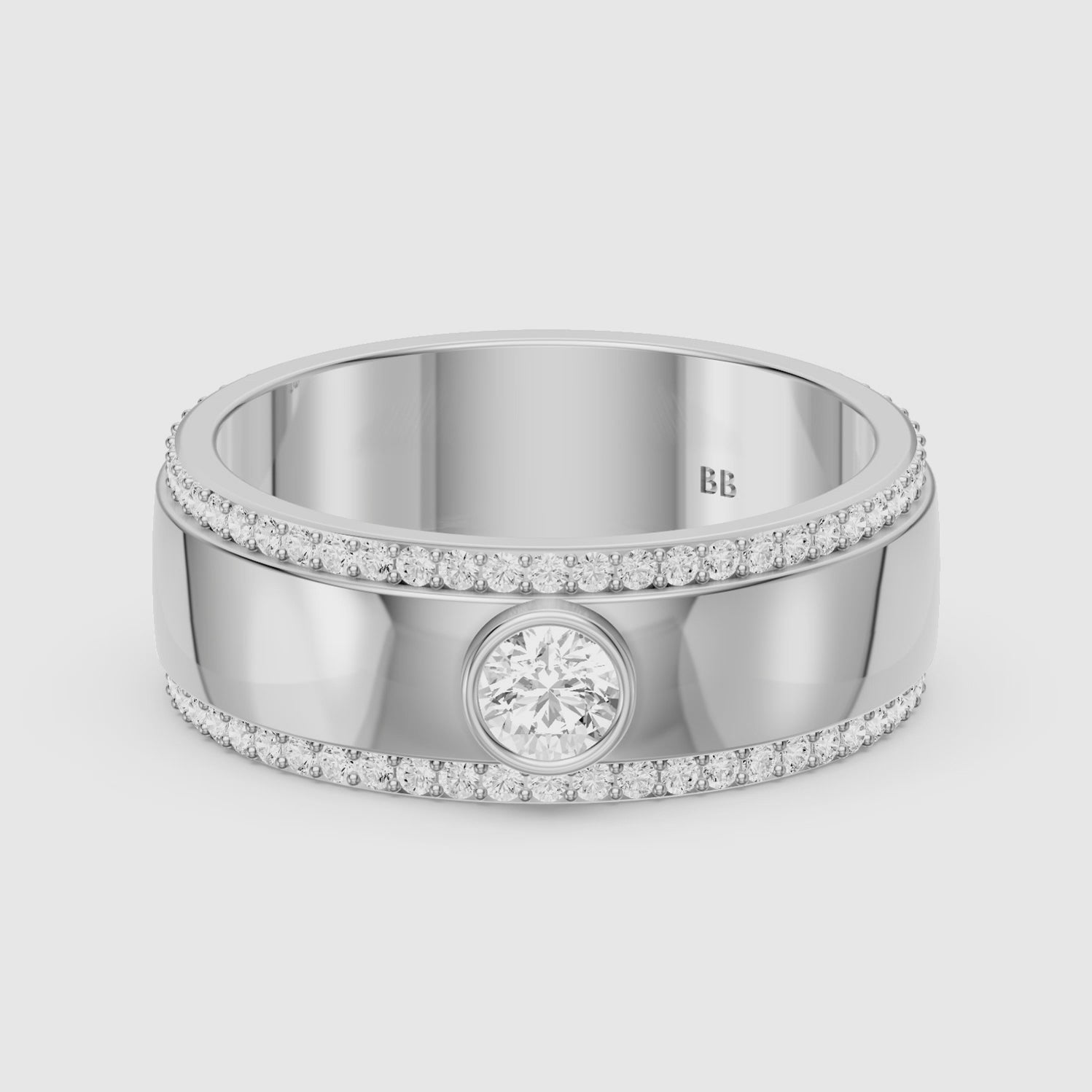 Load video: Consuelo Round Cut Lab Diamond Bezel Set Pavé Cigar Band
