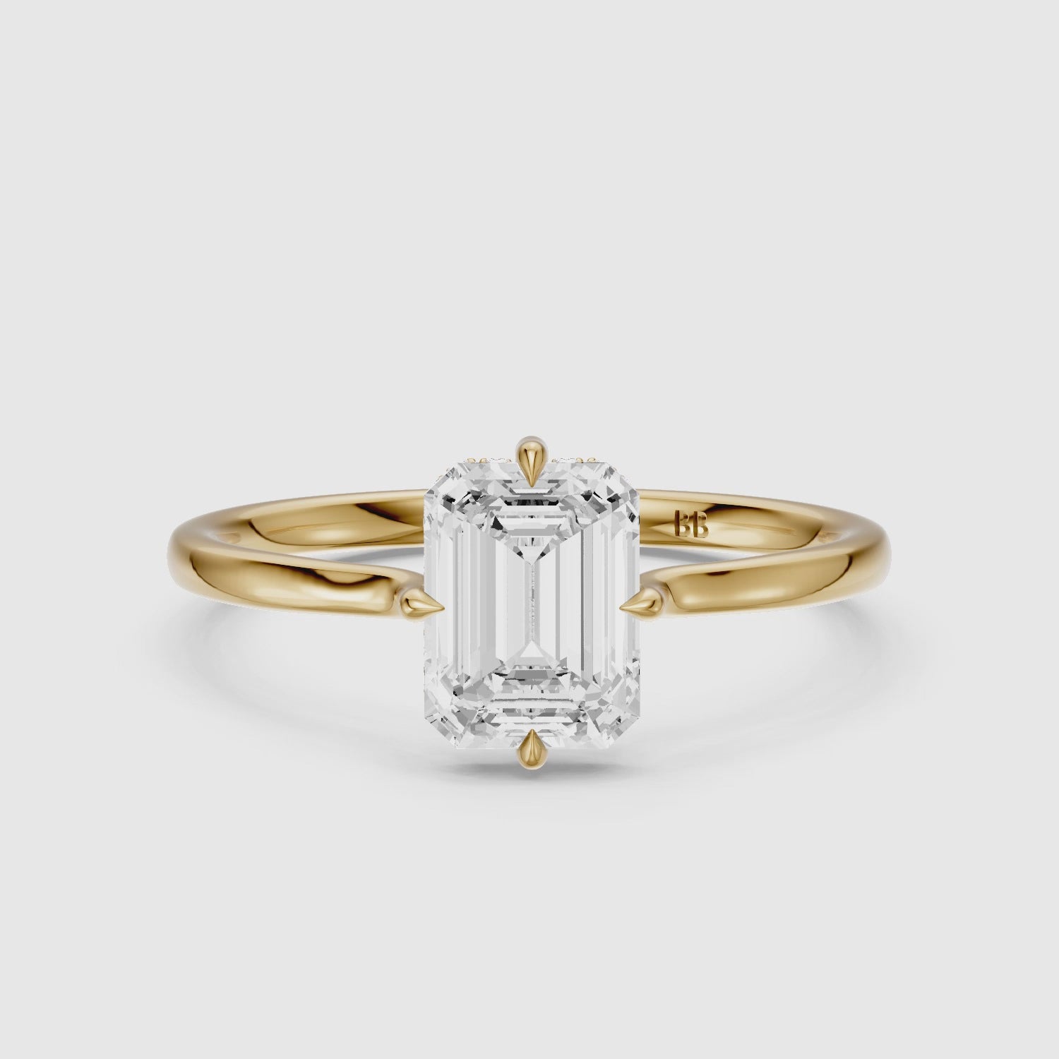 Load video: Noelle 4 Prong Emerald Cut Hidden Halo Lab Diamond Ring