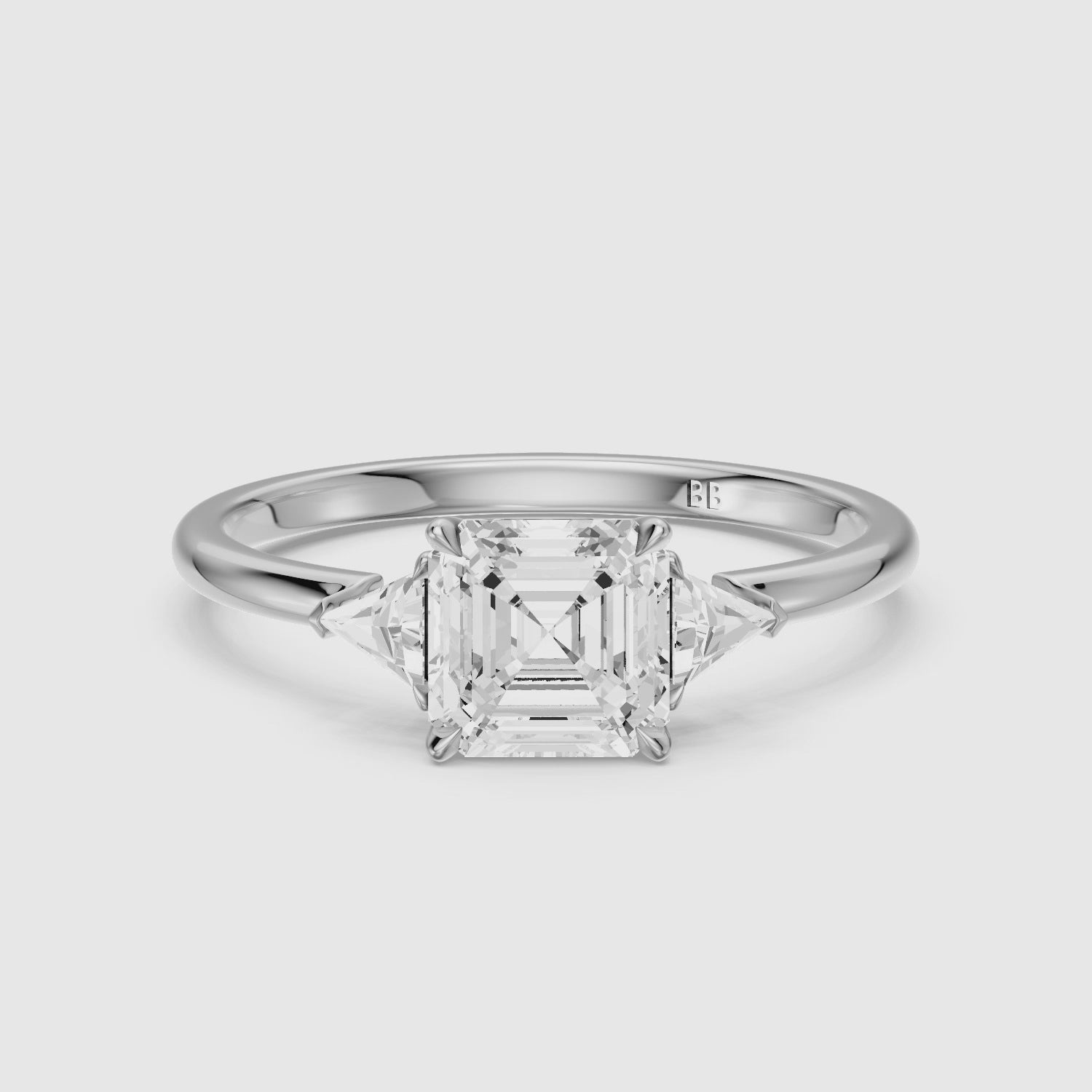 Load video: Franny Three Stone Asscher Cut With Trillion Side Stones Lab Grown Diamond Ring