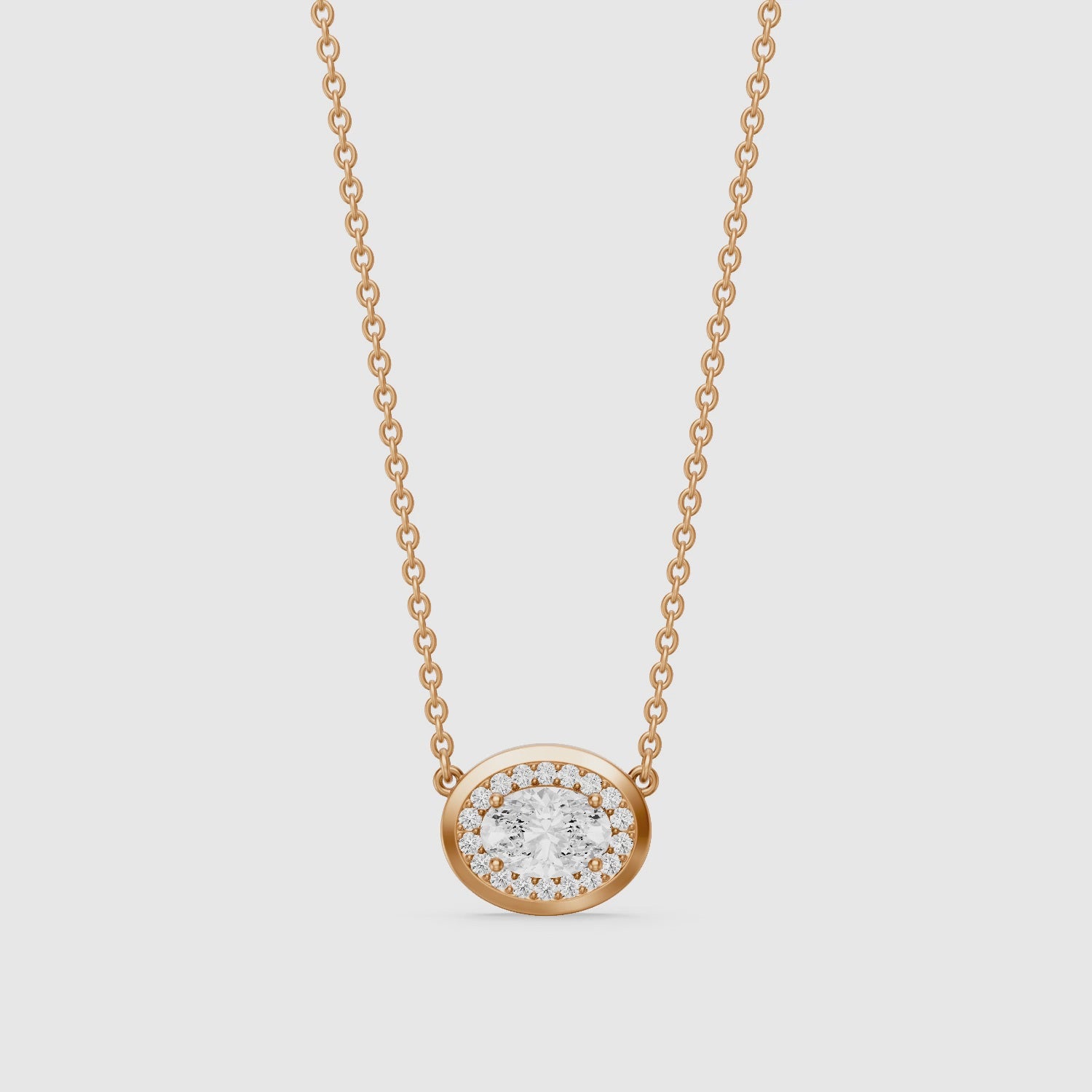 Load video: Lina Oval Lab Grown Diamond Halo Pendant