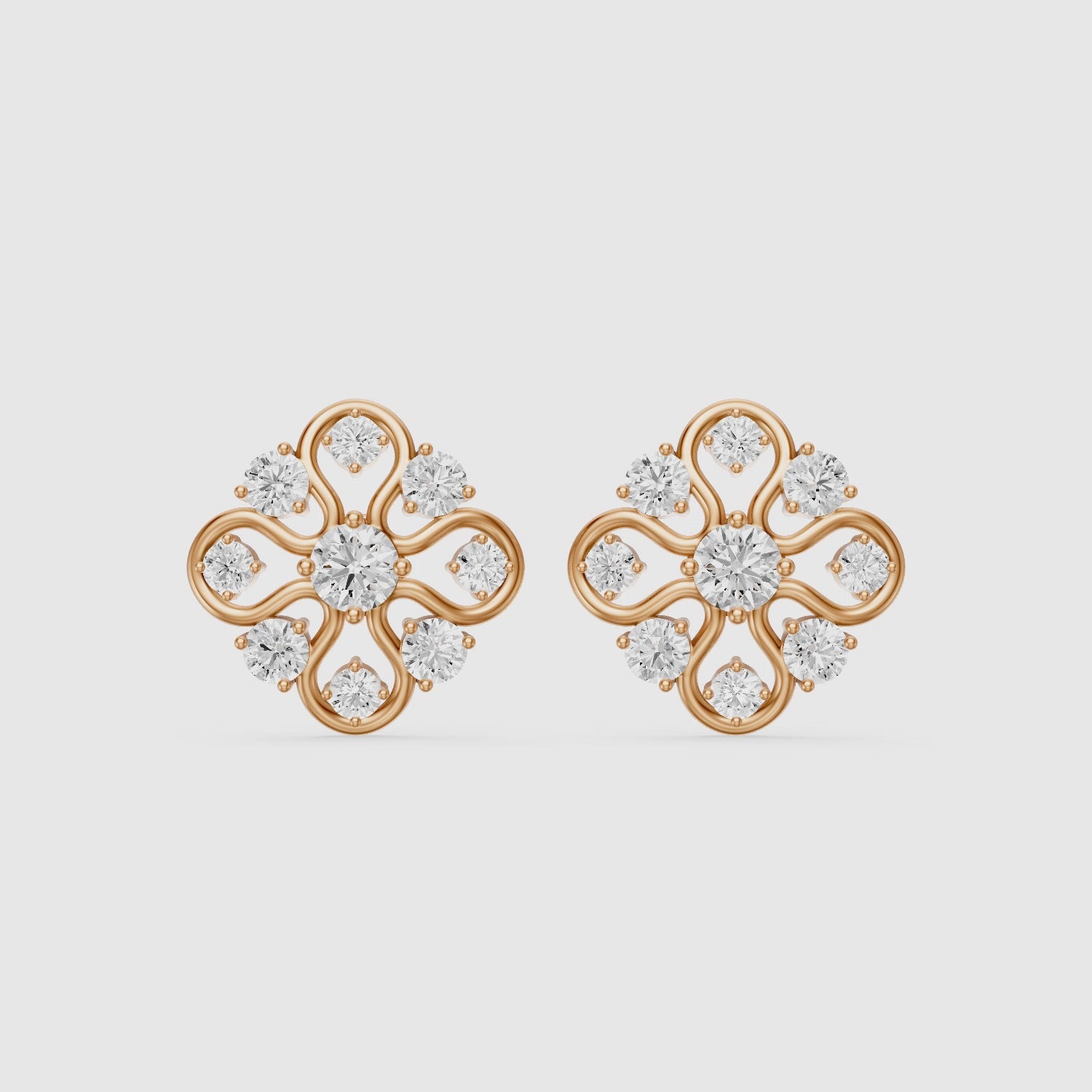 Load video: Zelinda Round Lab Grown Diamond Floral Filigree Stud Earrings