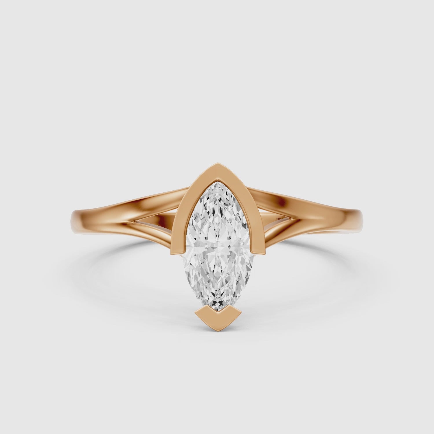 Load video: Sydney Marquise Lab Grown Diamond Half Bezel Split Shank Ring