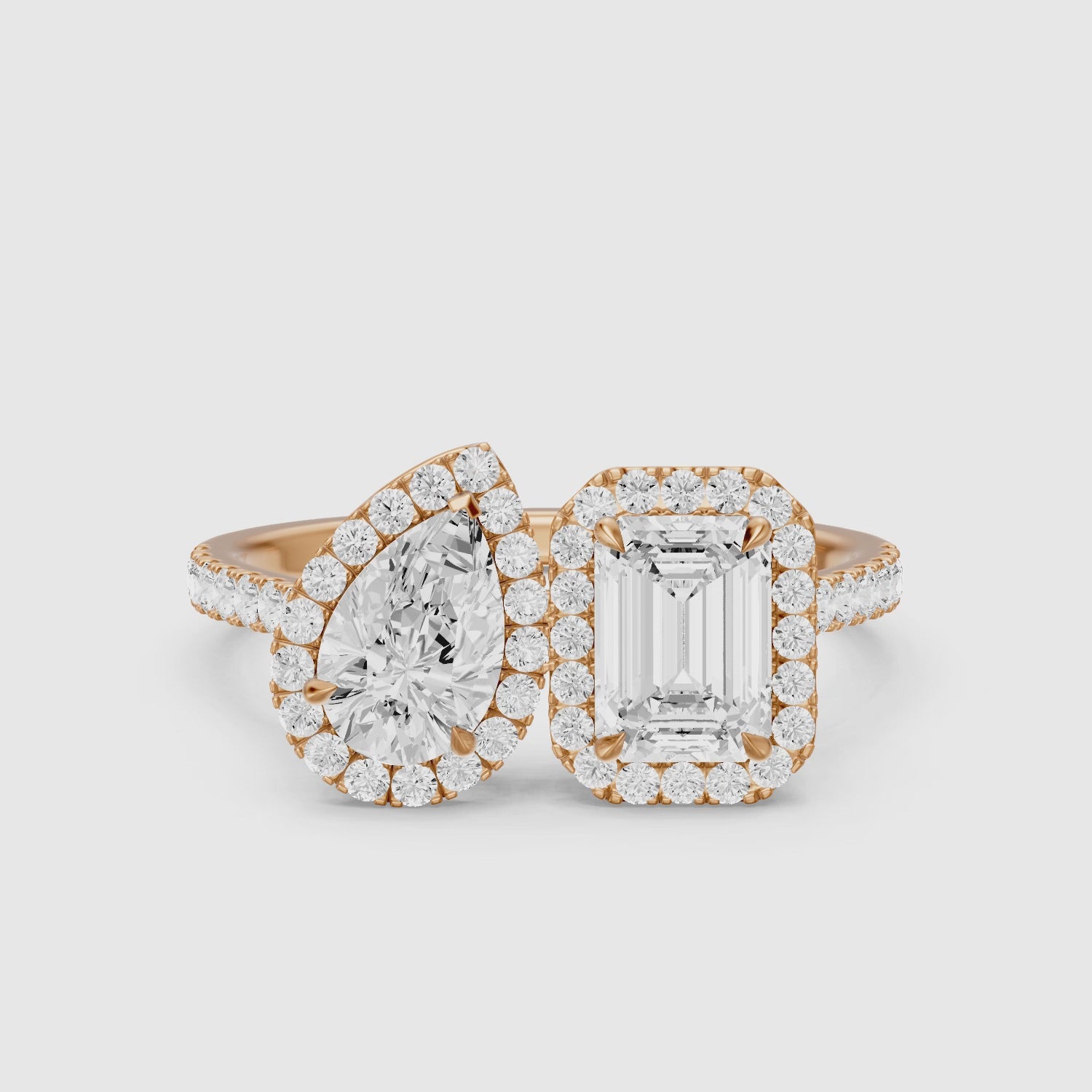 Load video: Marisa Toi Et Moi Halo Pave Ring With Pear and Emerald Lab Grown Diamond