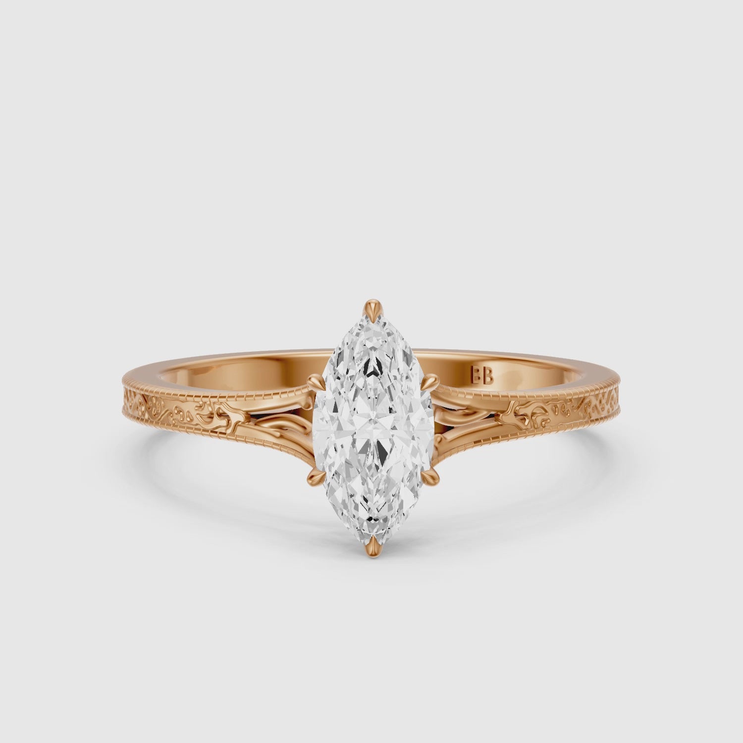 Load video: Valeria Marquise Cut Vintage Solitaire Lab Grown Diamond Ring