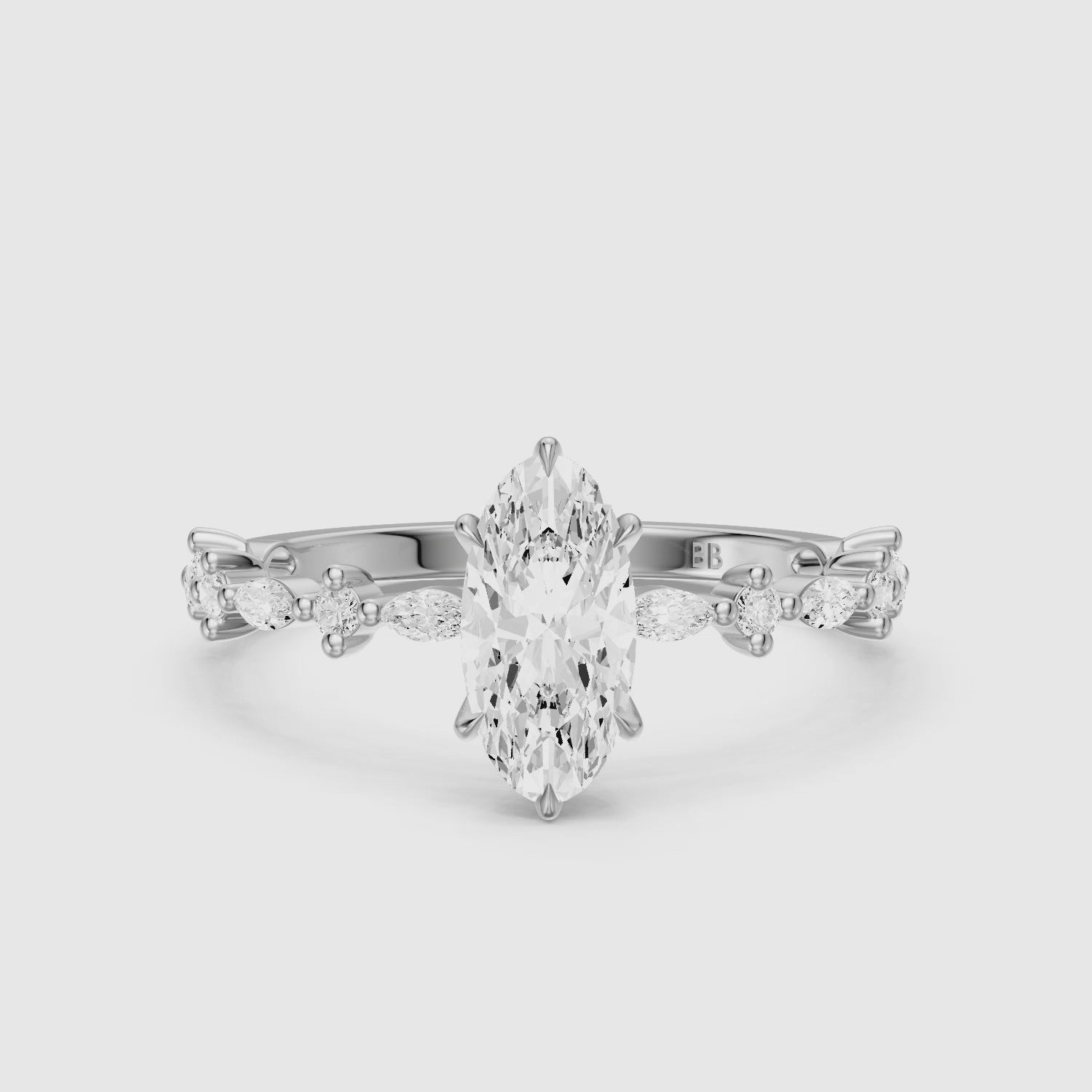 Load video: Sara Moval Lab Grown Diamond Hidden Halo Ring with Alternating Diamond Band