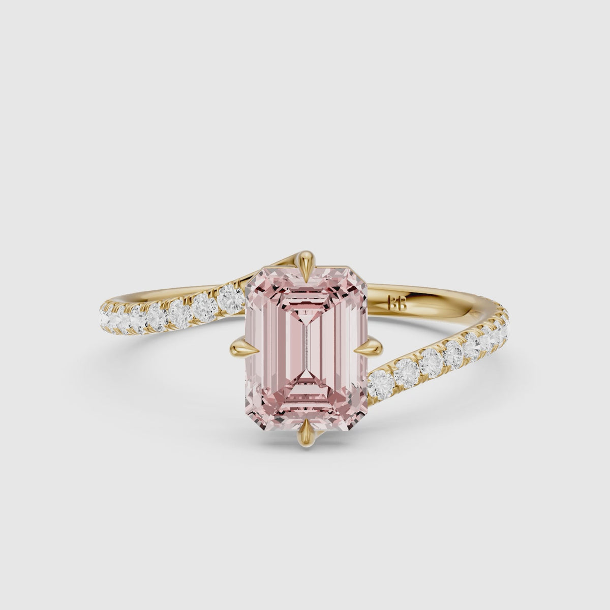 Load video: Tinsley Emerald Cut Pink Lab Grown Diamond Split Shank Ring