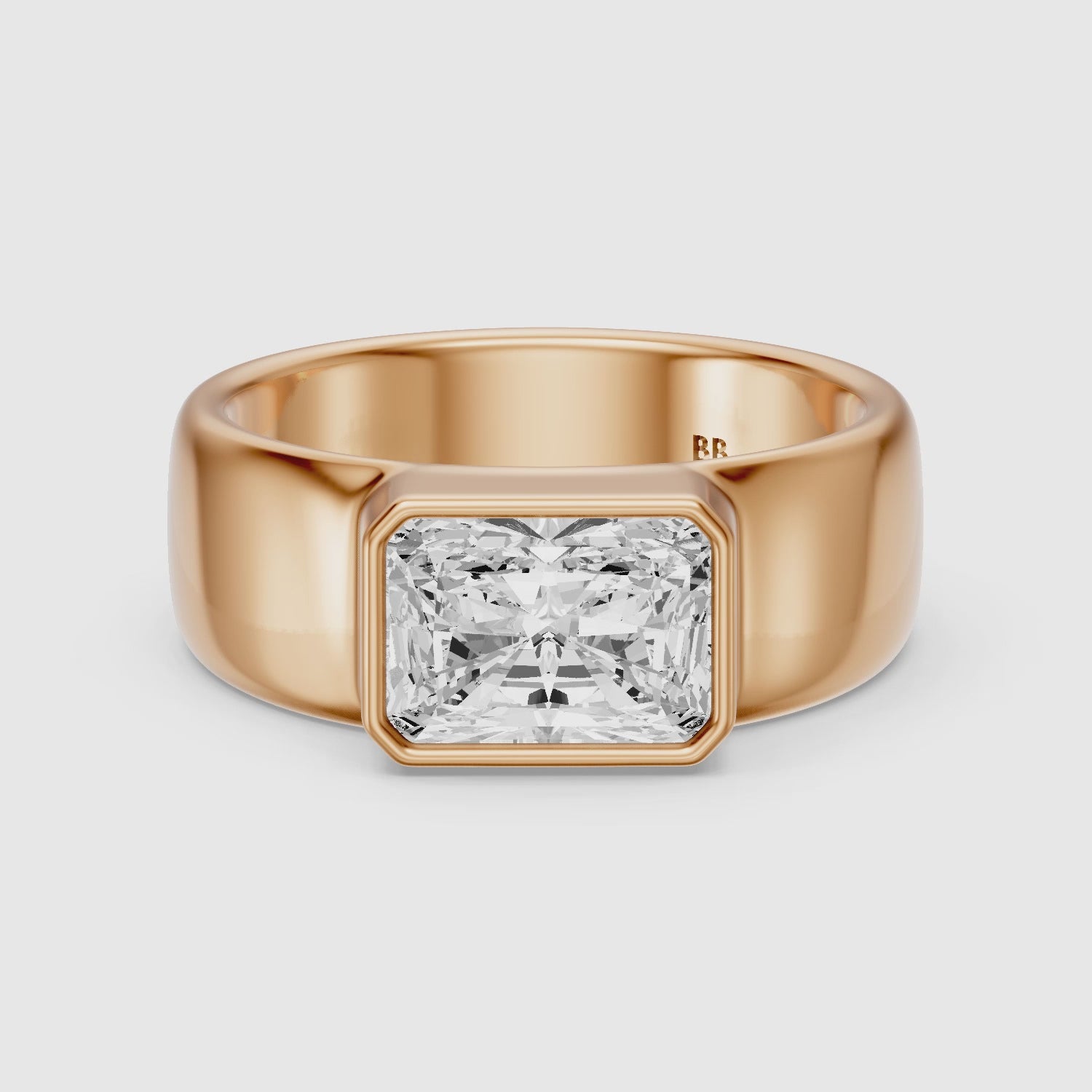 Load video: Bristol Radiant Cut Lab Grown Diamond Bezel Set Wide Cigar Band