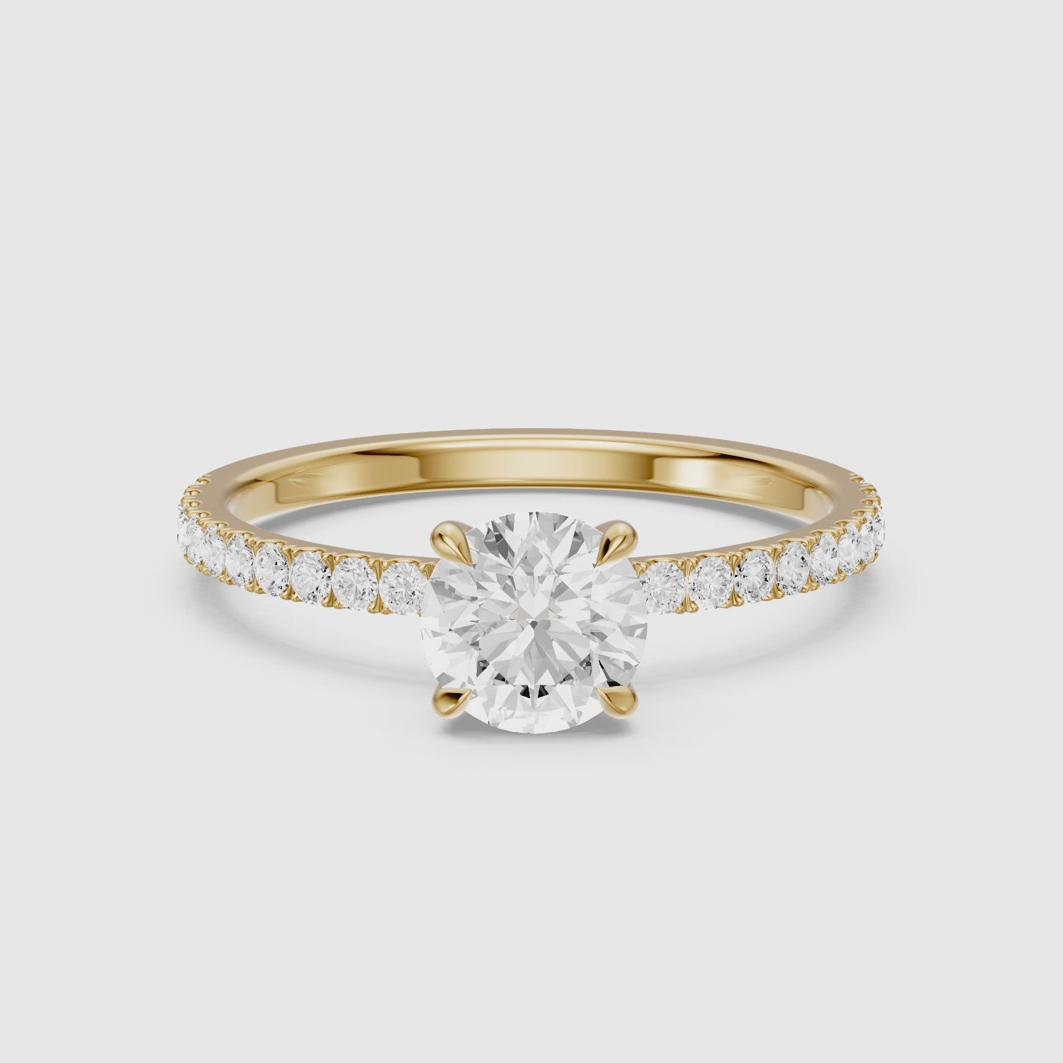 Load video: Amayah Round Cut Hidden Halo Pave Side Stone Moissanite Diamond Ring