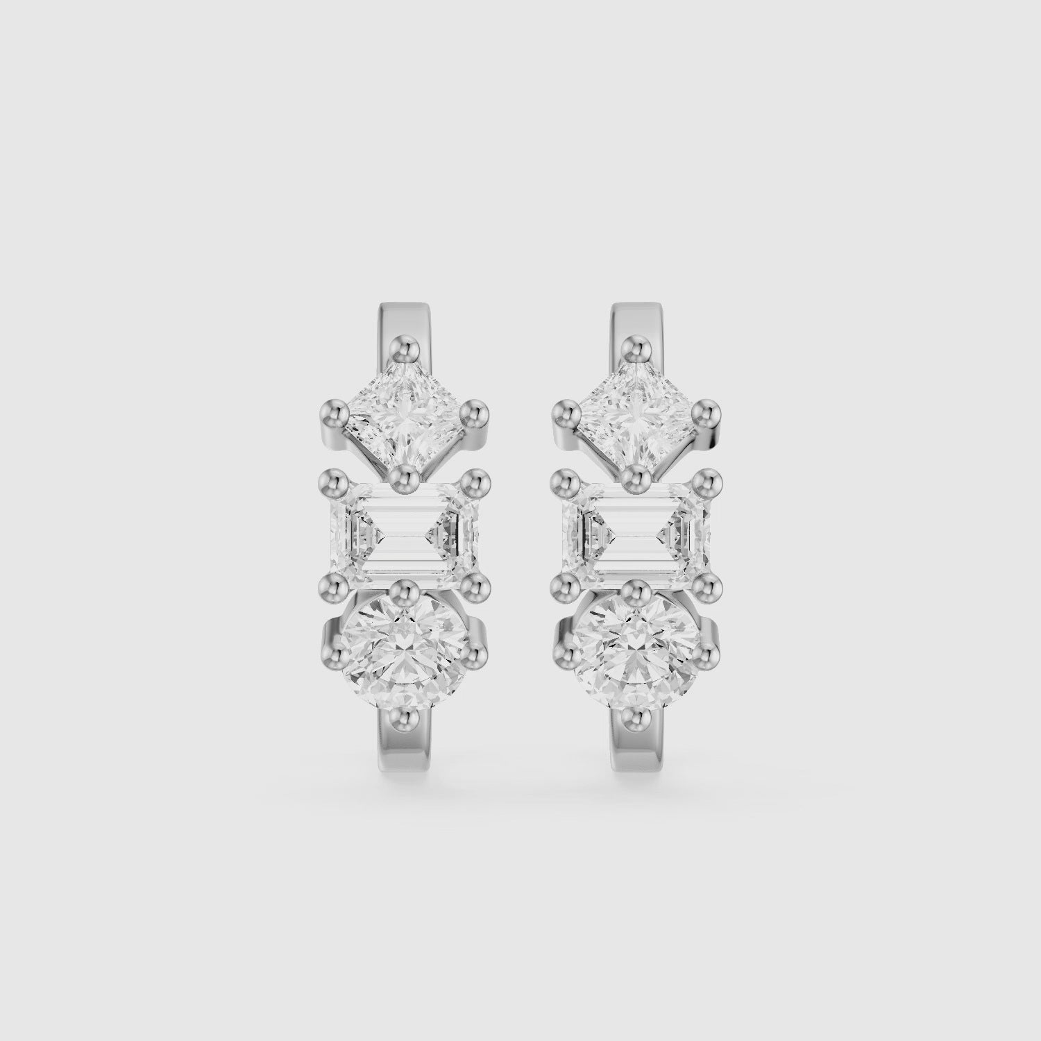 Load video: Prune Mixed Cut Lab Grown Diamond Trio Hoop Earrings