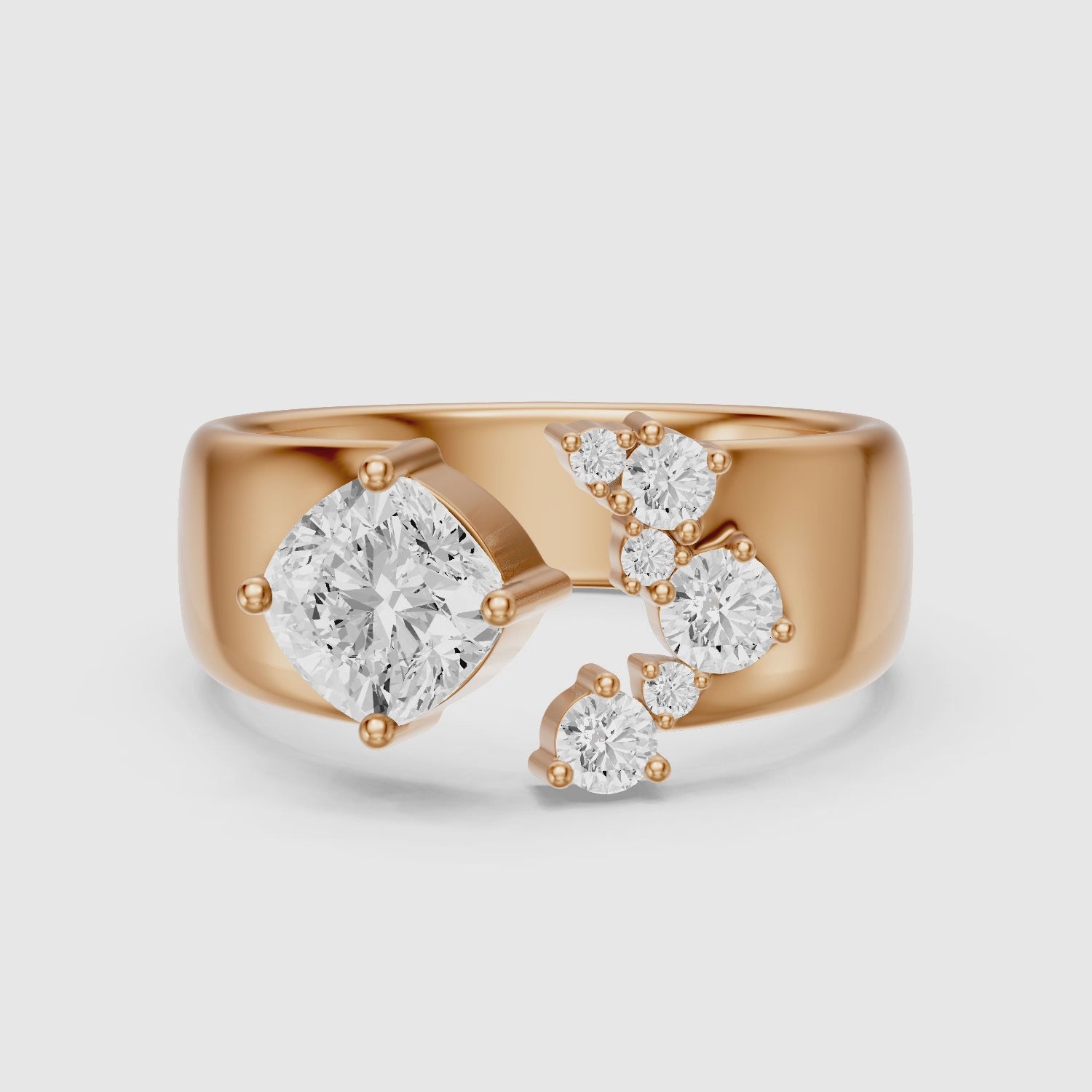 Load video: Ayla Cushion and Round Lab Grown Diamond Open Cigar Band