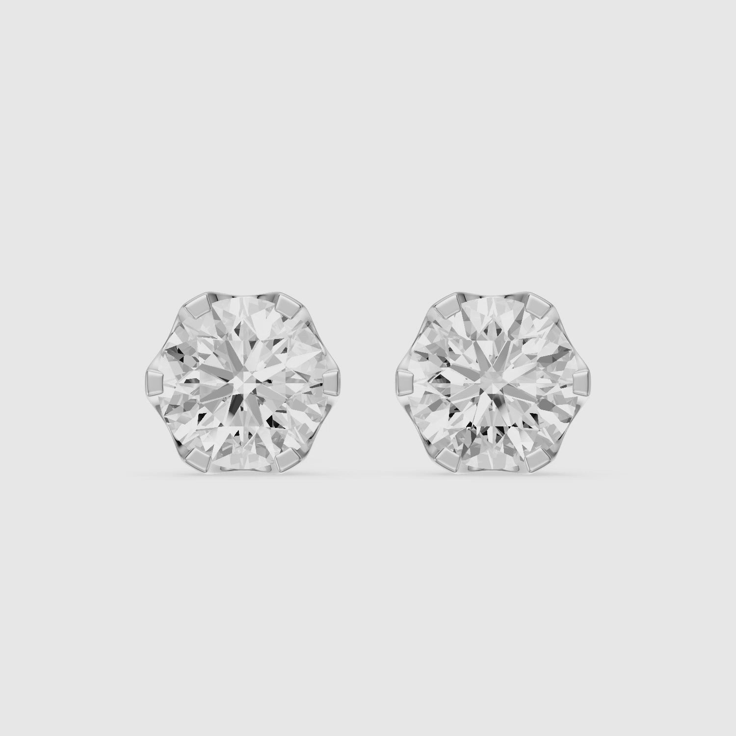 Load video: Annora Round Cut Lab Grown Diamond Six Prong Basket Stud Earrings
