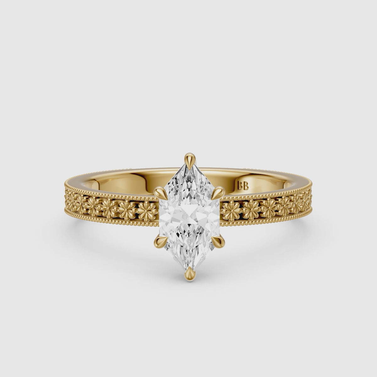 Load video: Clover Dutch Marquise Lab Grown Diamond Vintage Solitaire Engagement Ring