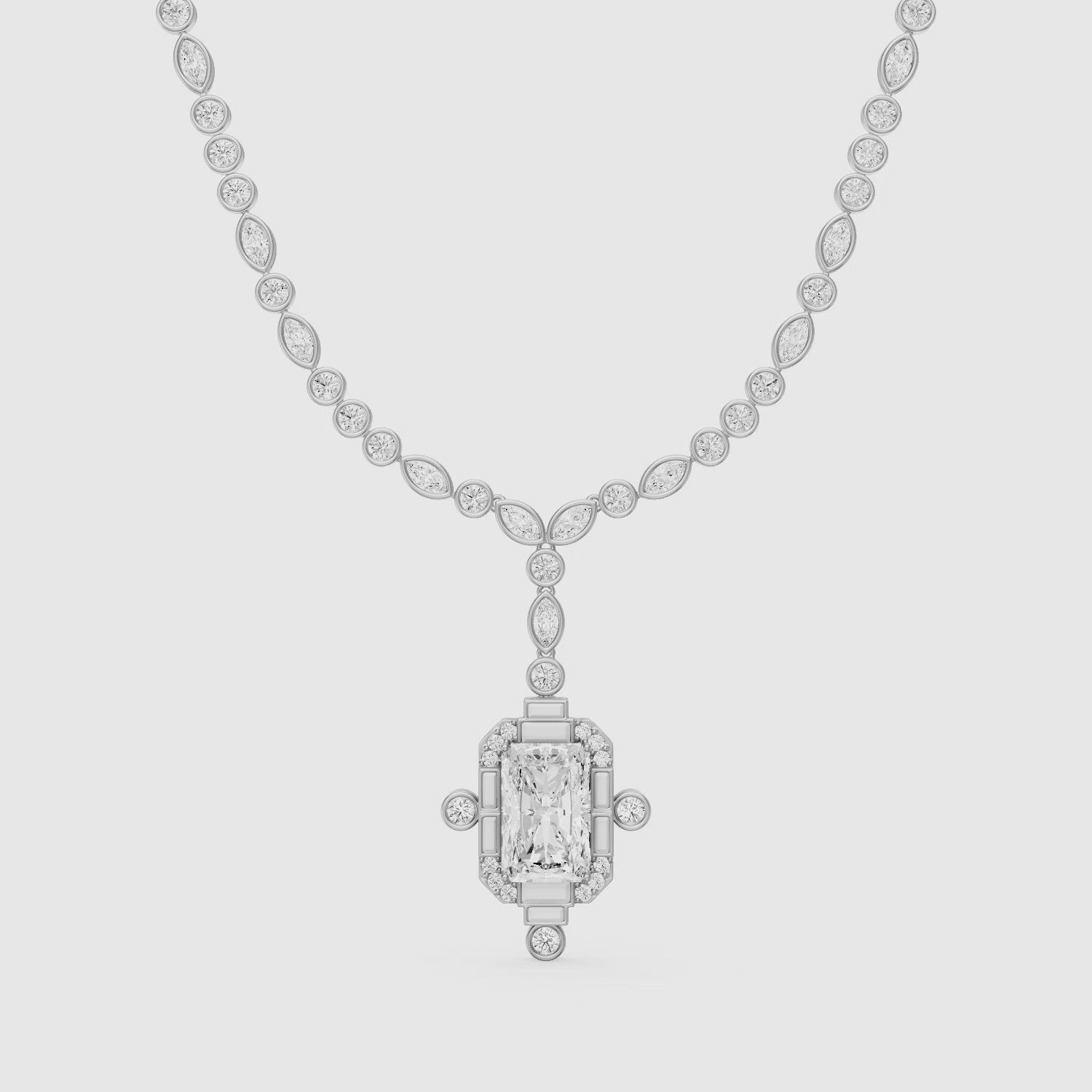 Load video: Claire Radiant Cut Lab Grown Diamond Vintage Inspired Necklace