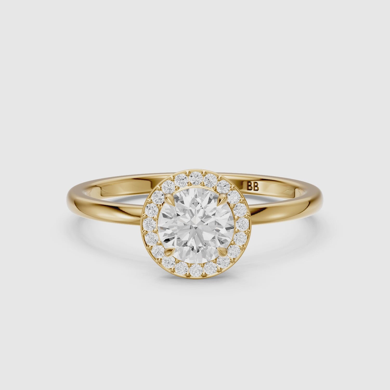 Load video: Brielle Round Cut Halo Lab Grown Diamond Engagement Ring
