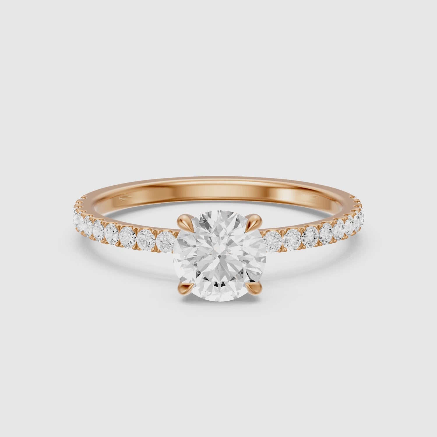 Load video: Amayah Round Cut Hidden Halo Pave Side Stone Moissanite Diamond Ring