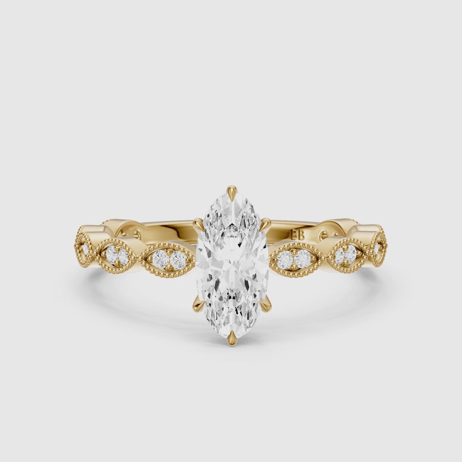 Load video: Sian Moval Lab Grown Diamond Ring with Vintage Milgrain Band