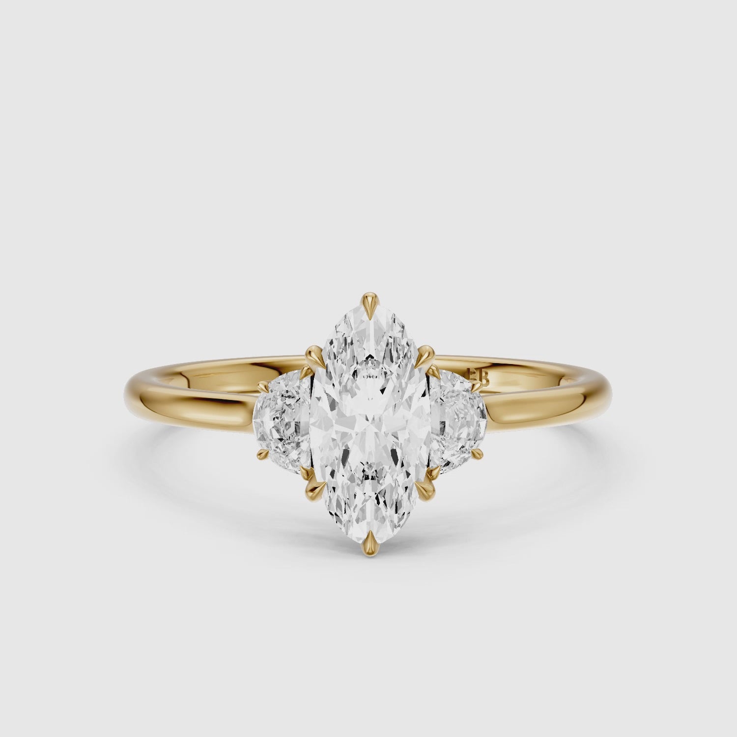 Load video: Emery Moval Hidden Halo Moissanite Diamond Ring with Half Moon Sides