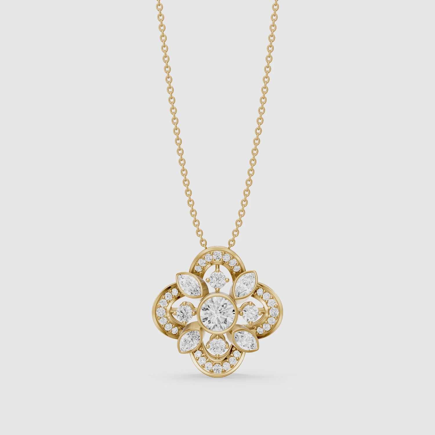 Load video: Otilia Marquise and Round Lab Grown Diamond Vintage Pendant