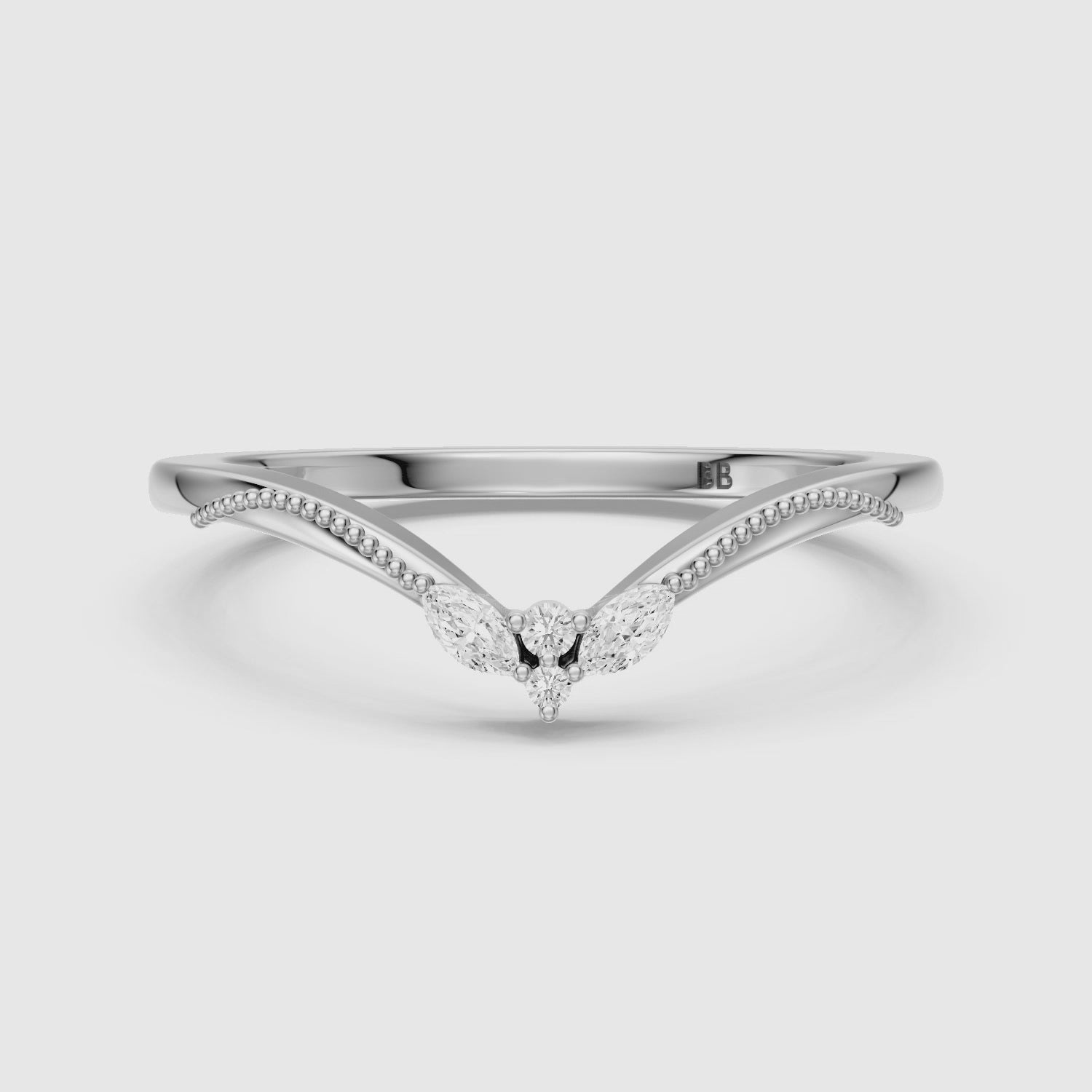 Load video: Ophelia Marquise and Round Vintage Style Lab Grown Diamond Curved Wedding Band
