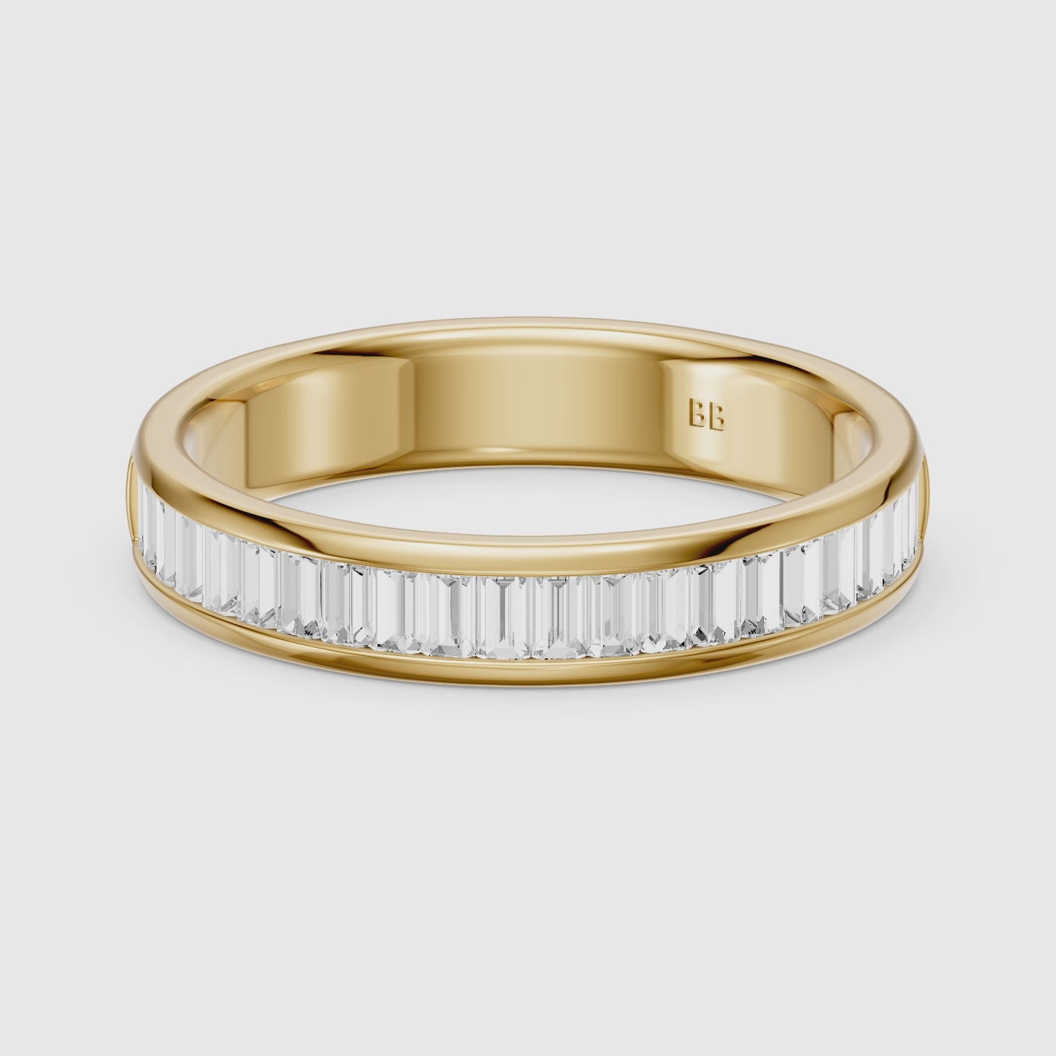 Load video: Megan Baguette Cut Channel Set Lab Grown Diamond Eternity Wedding Band