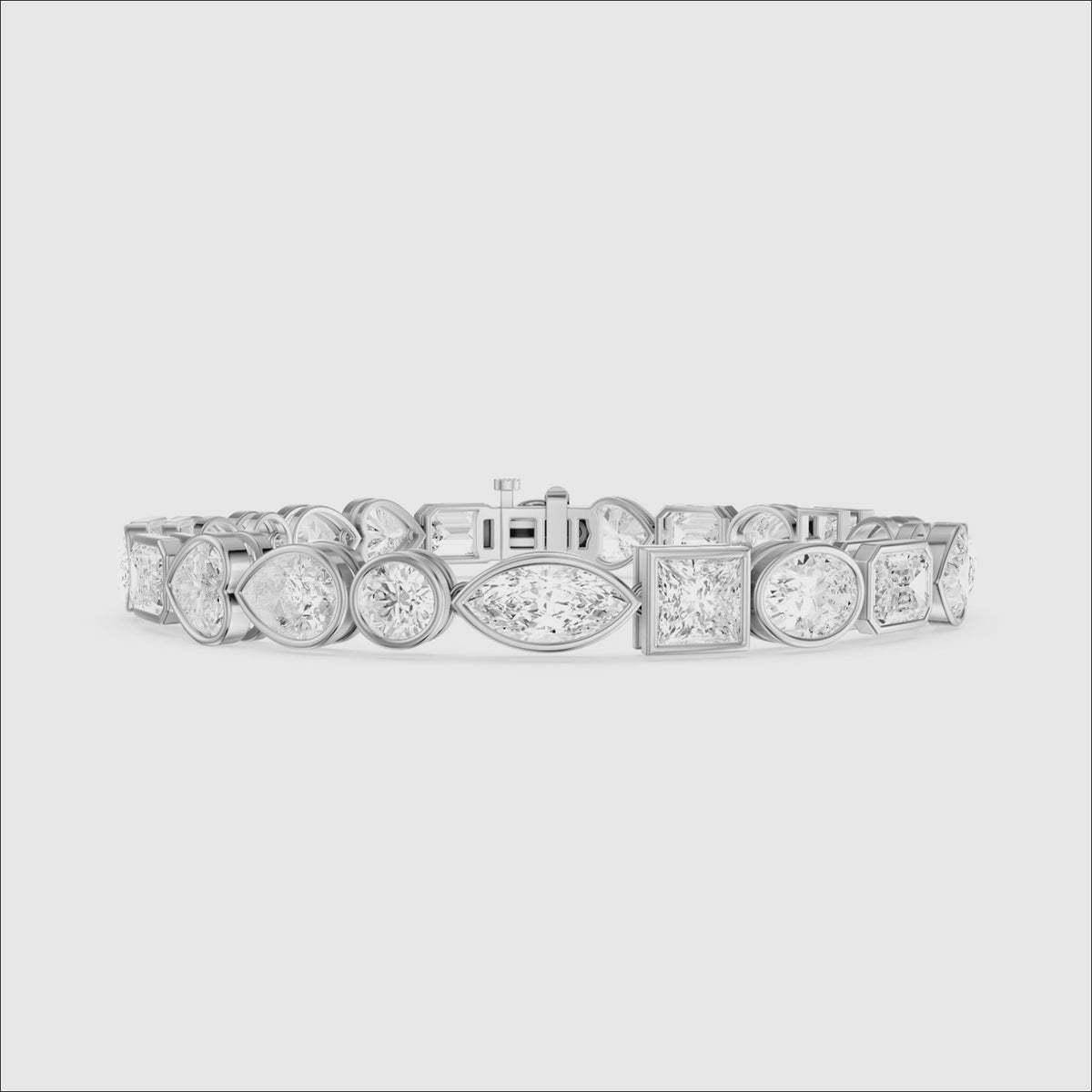 Load video: Ily Multi Shape Lab Grown Diamond Bezel Tennis Bracelet