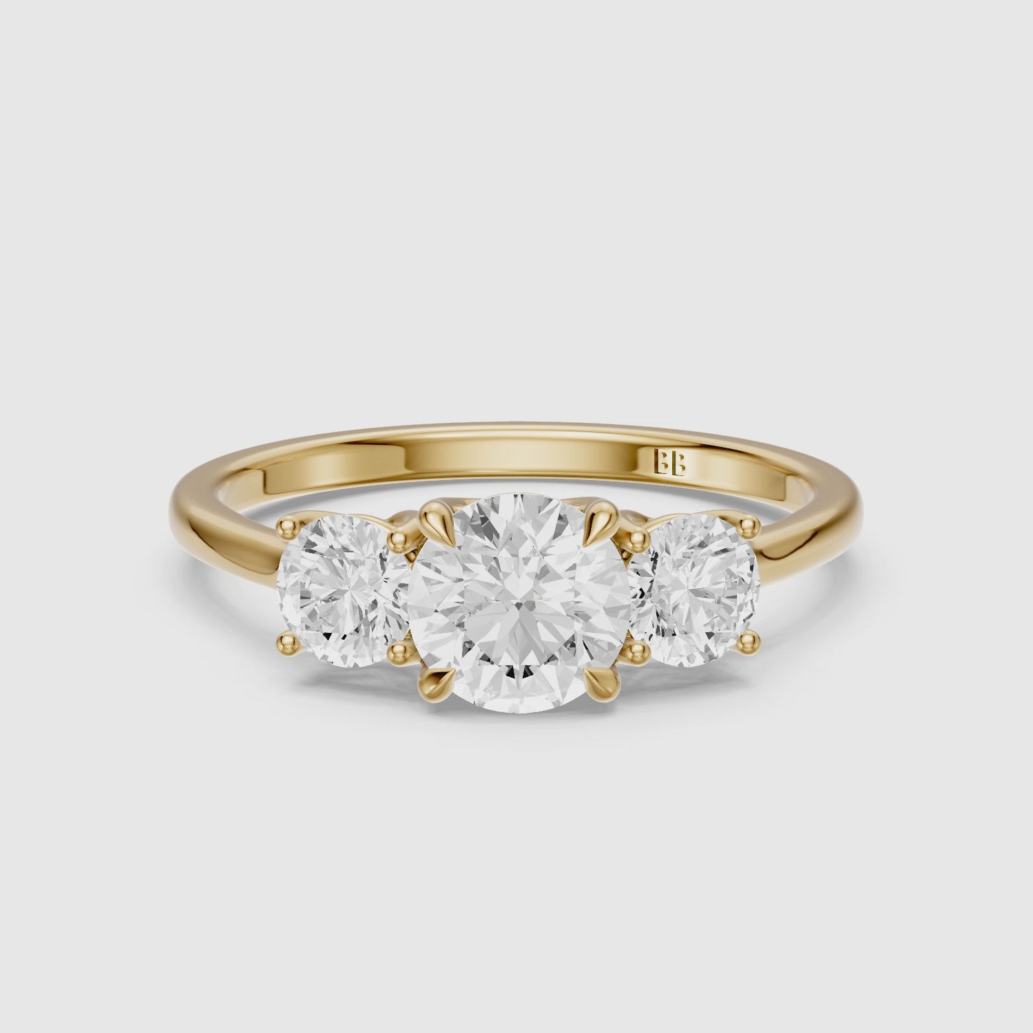 Load video: Vanessa Three Stone Round Cut Lab Grown Diamond Ring