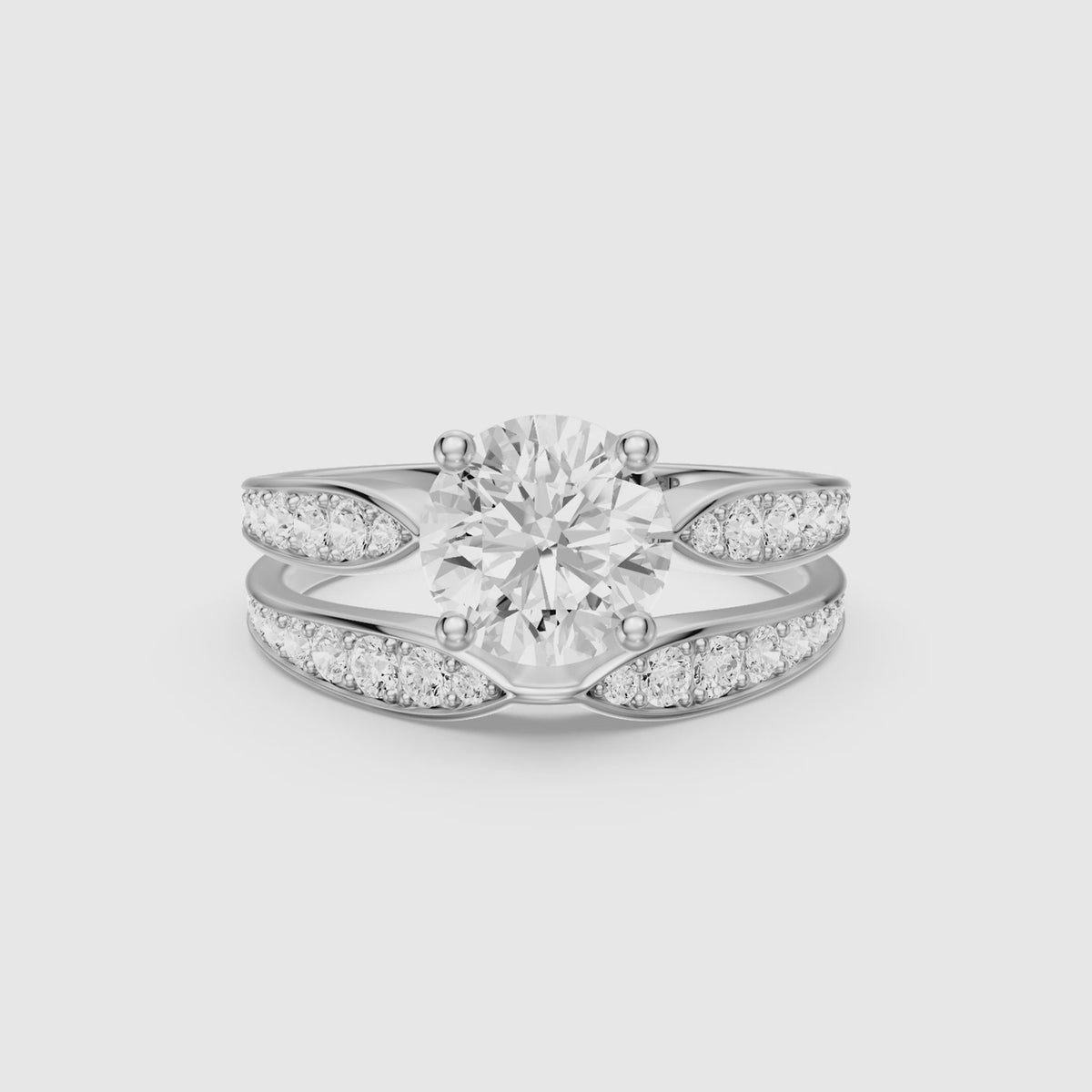 Load video: Naomi Round Lab Grown Diamond Graduated Pave Bridal Set