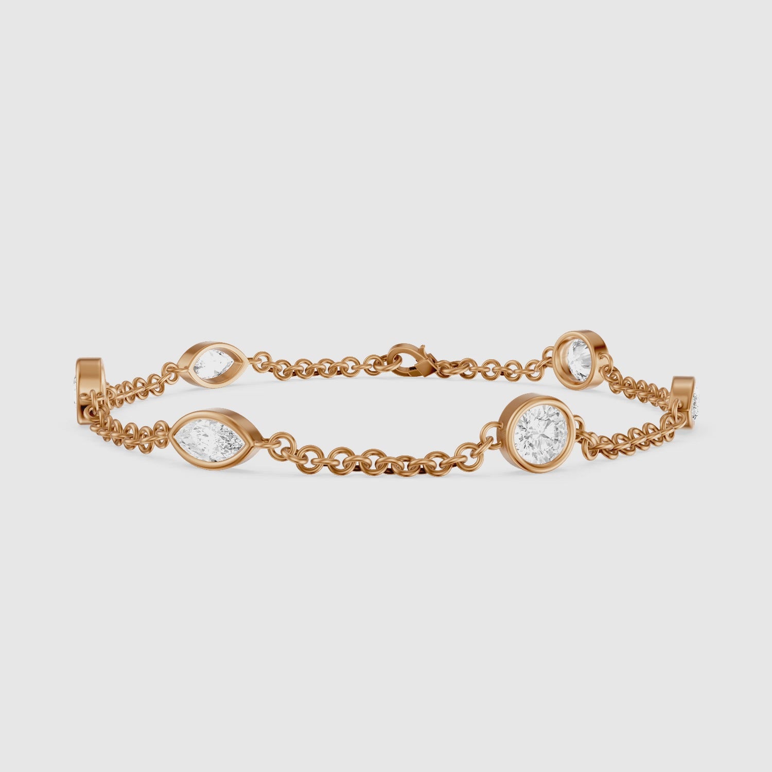 Load video: Erica Round and Marquise Lab Grown Diamond Station Chain Bracelet