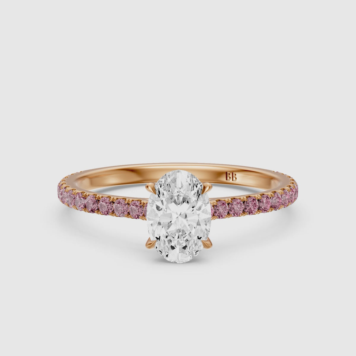 Load video: Gaga Oval Lab Grown Diamond Pink Pave Engagement Ring
