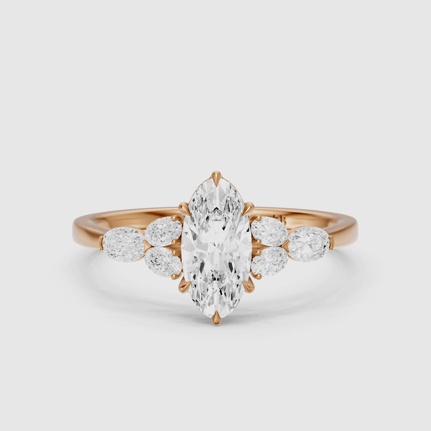 Load video: Aroa Moval Cut Lab Grown Diamond Ring with Oval Side Stones