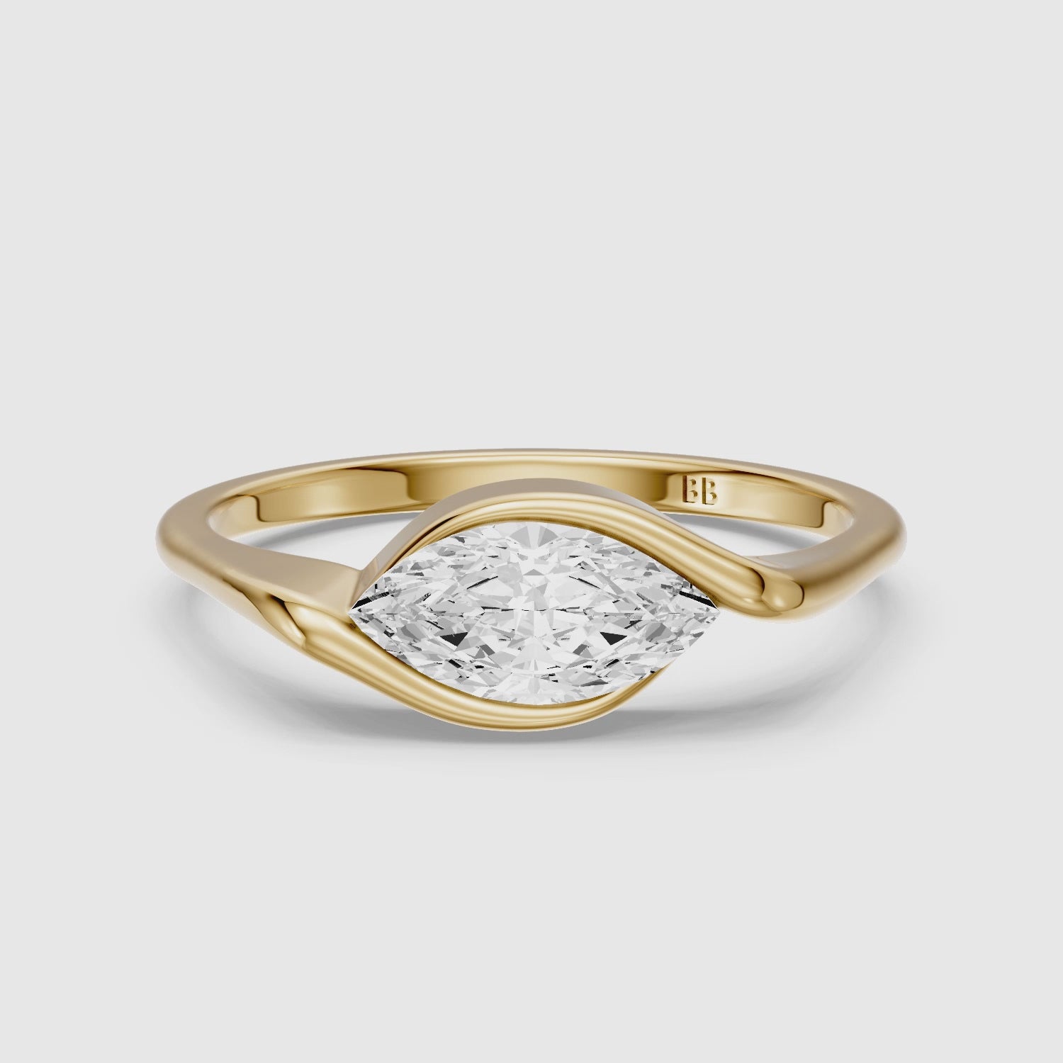 Load video: Natalie Marquise Cut East West Half Bezel Lab Grown Diamond Ring