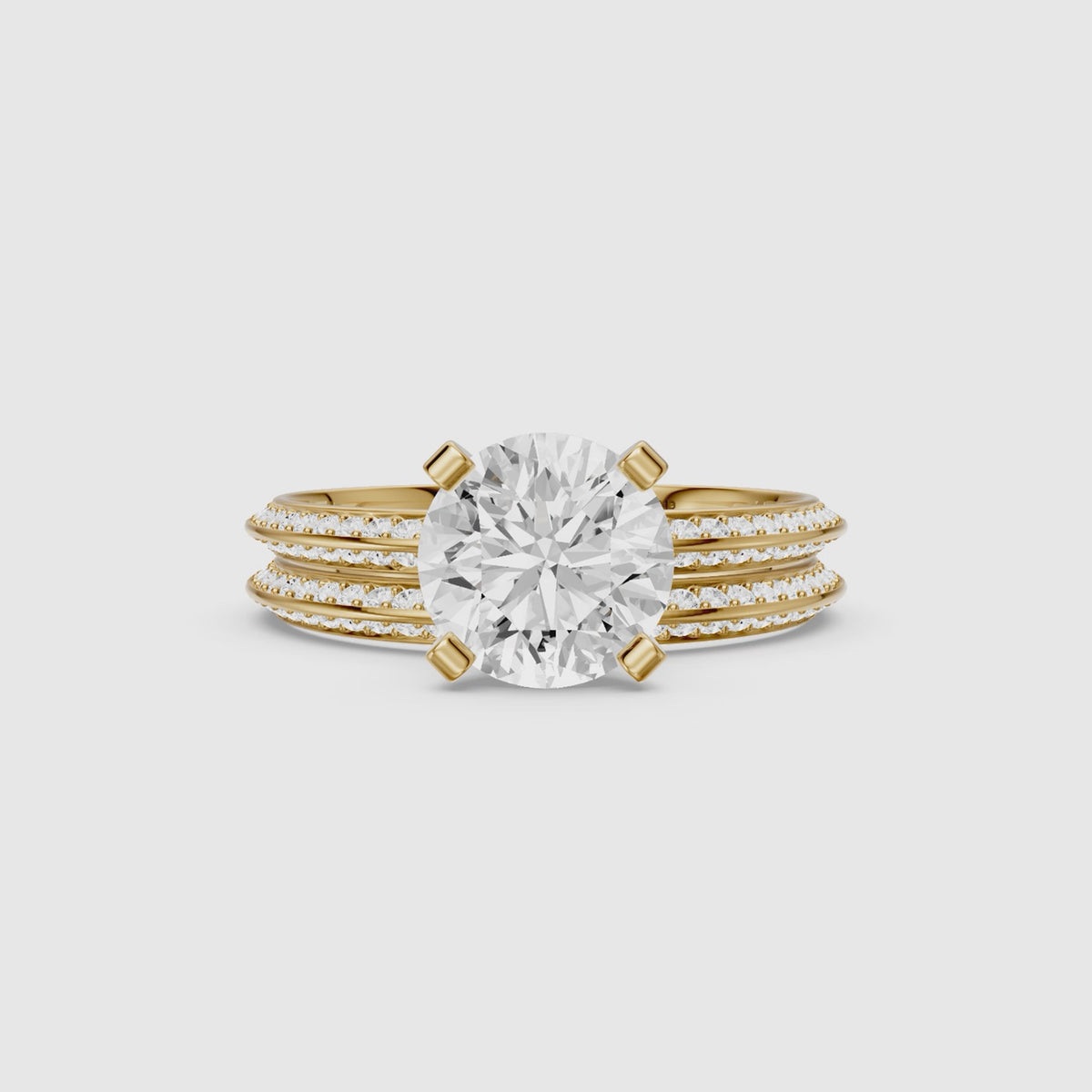 Load video: Lyric Round Lab Grown Diamond Wide Pavé Bridal Set