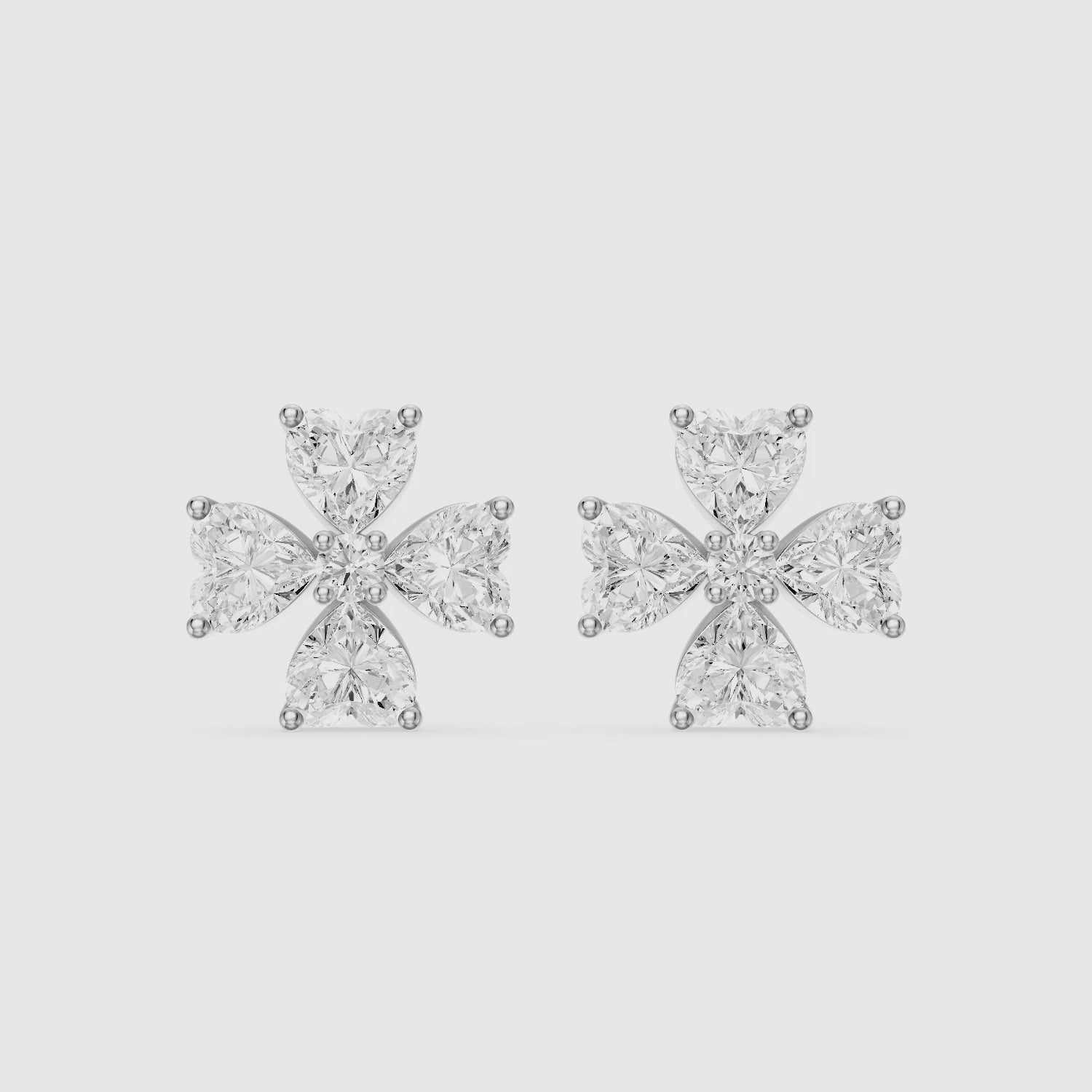 Load video: Galatea Heart Cut Lab Grown Diamond Floral Bloom Stud Earrings