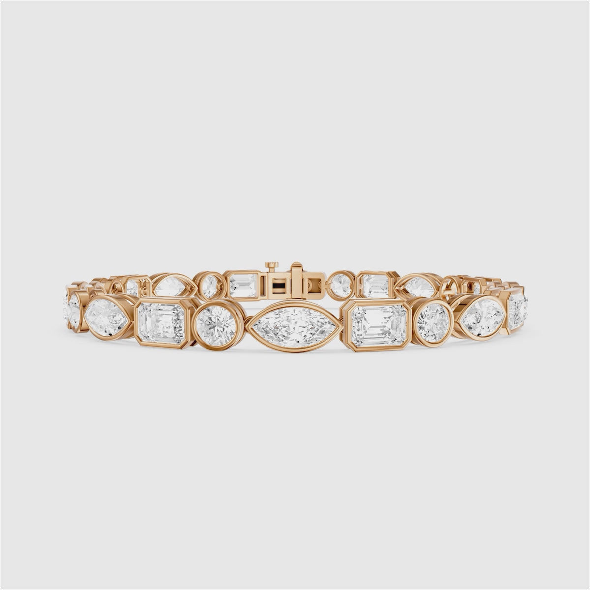 Load video: Wrenley Marquise, Round and Emerald Cut Lab Grown Diamond Bezel Tennis Bracelet