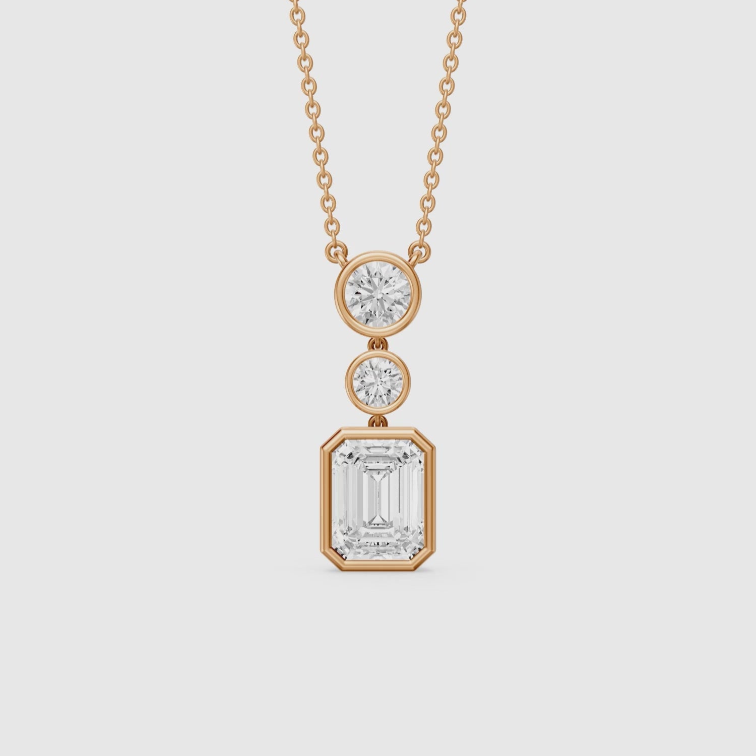 Load video: Adelina Emerald Cut Lab Grown Diamond Drop Bezel Pendant
