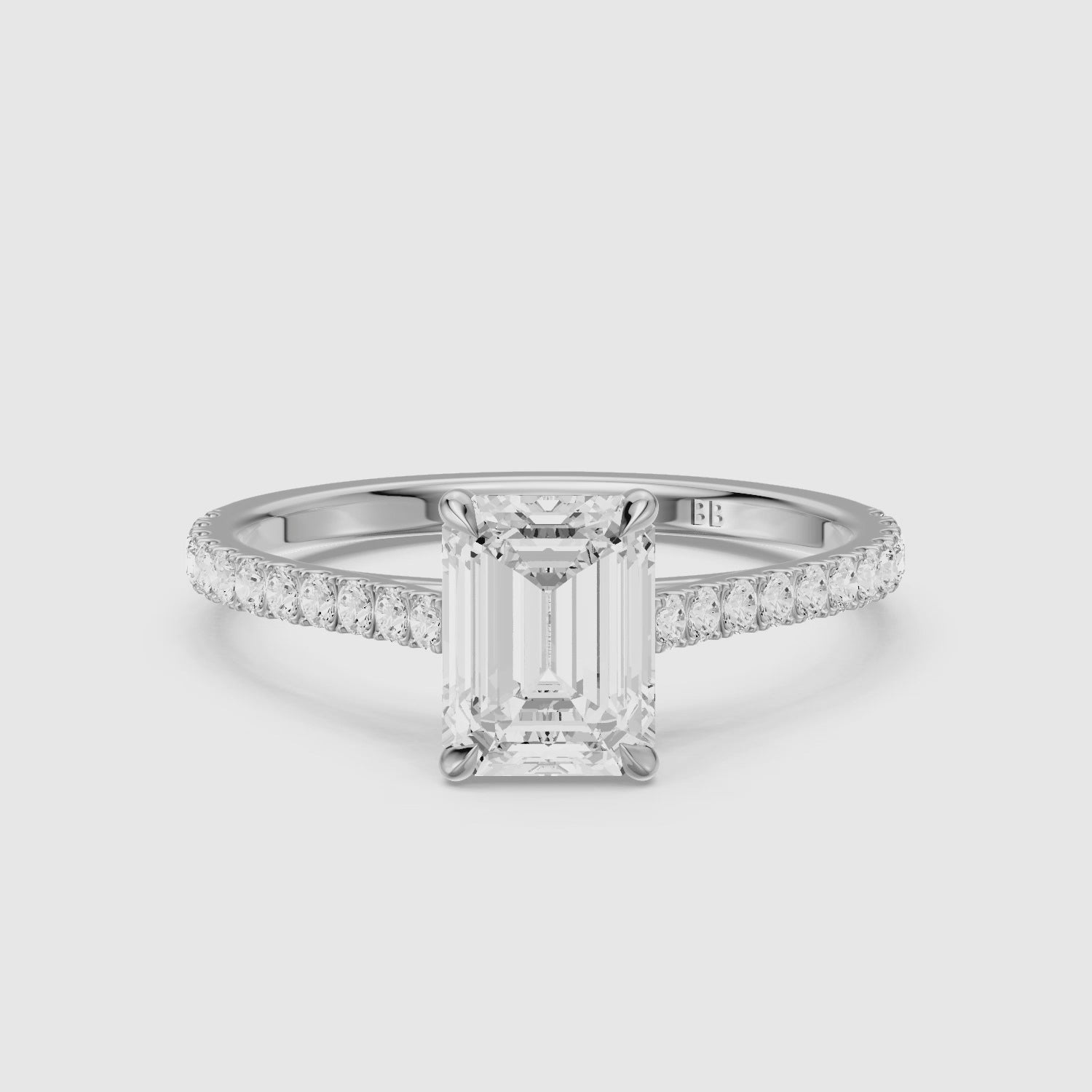 Load video: Kendra Emerald Cut Side Stone Pave Lab Grown Engagement Ring